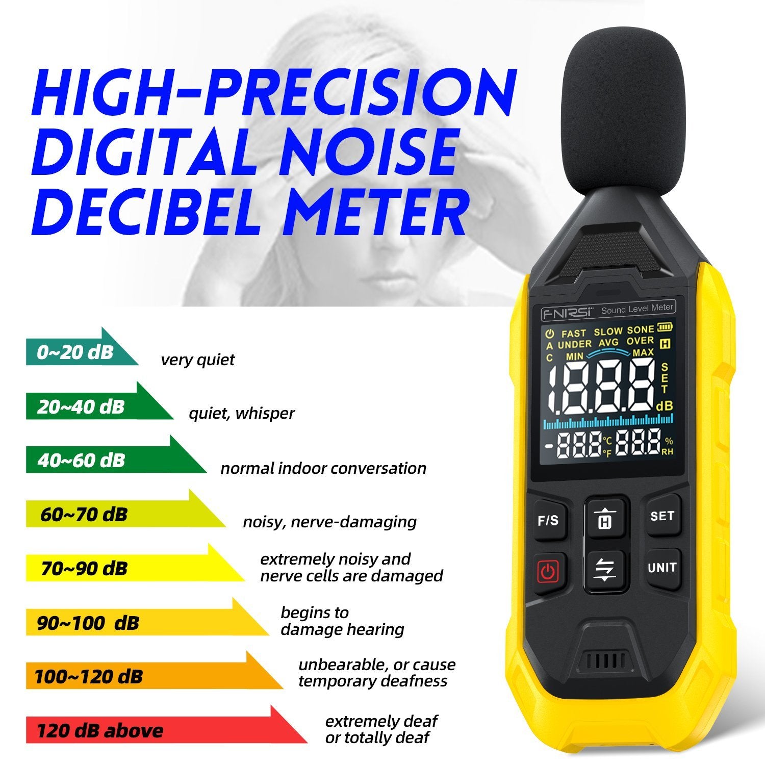 FNIRSI FDM01 digitaalinen melu- ja äänimittari 30~130dB