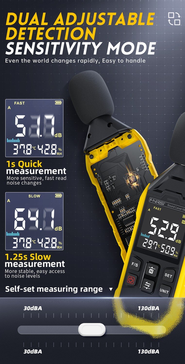 FNIRSI FDM01 digitaalinen melu- ja äänimittari 30~130dB