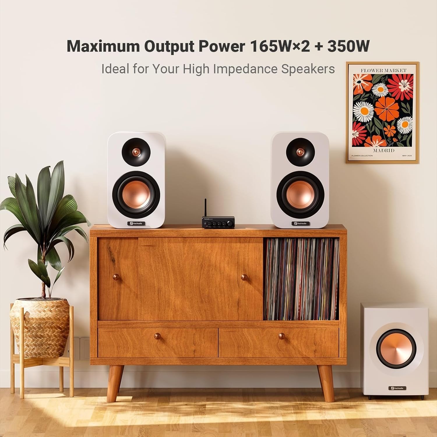 Fosi Audio BT30D Bluetooth 5.0 stereoäänivastaanotinvahvistin 2.1-kanavainen minihifi-luokan D integroitu vahvistin 2x50 wattia