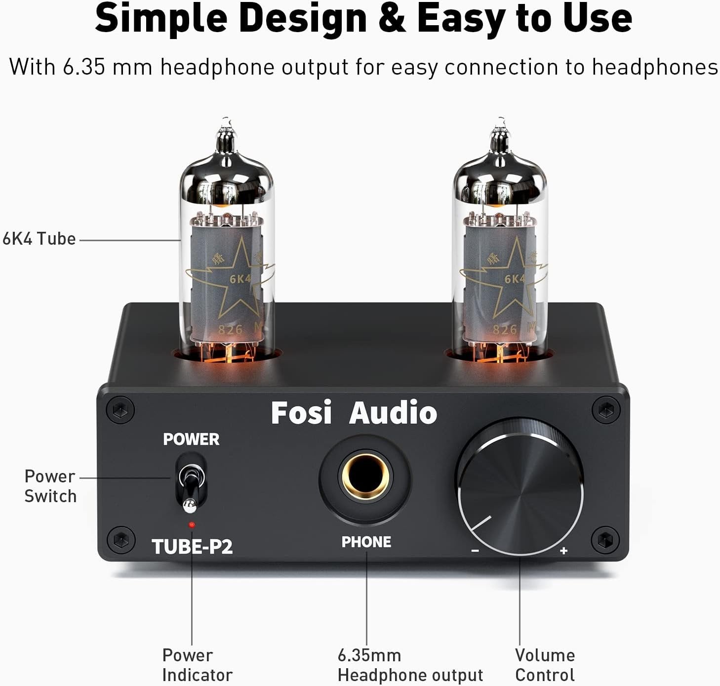 Fosi Audio P2 kuulokevahvistin Tyhjiöputki kuulokevahvistin Mini Hi-Fi Stereo Audio