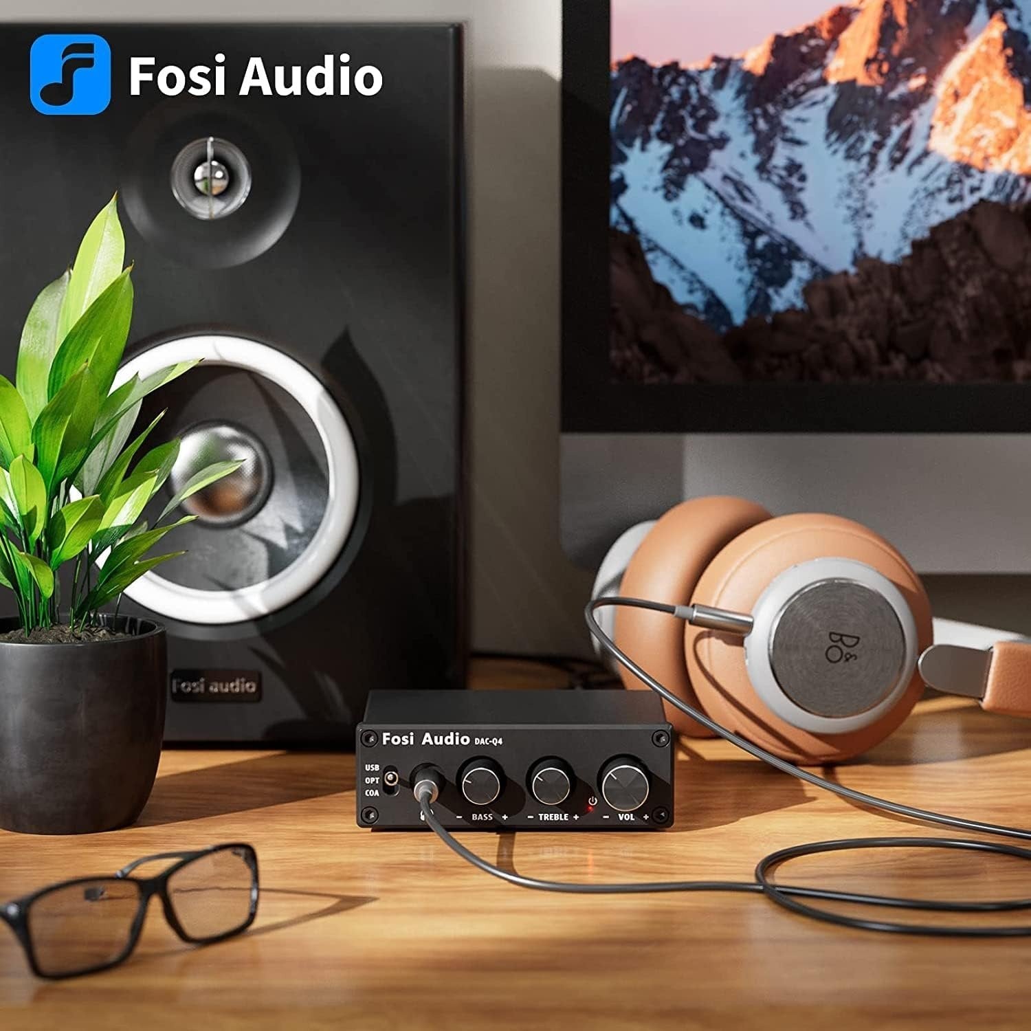 Fosi Audio Mini DAC ja kuulokevahvistin, 24-bittinen/192kHz USB/optinen/koaksiaalinen RCA/AUX-liittimeen