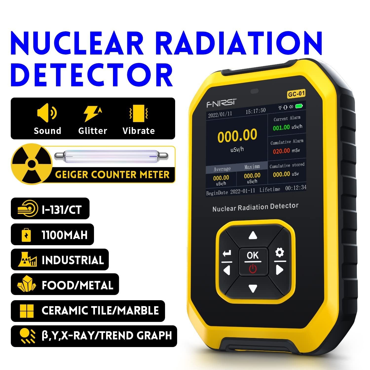 FNIRSI GC-01 Geiger-mittari - Dosimetri LCD-näytöllä