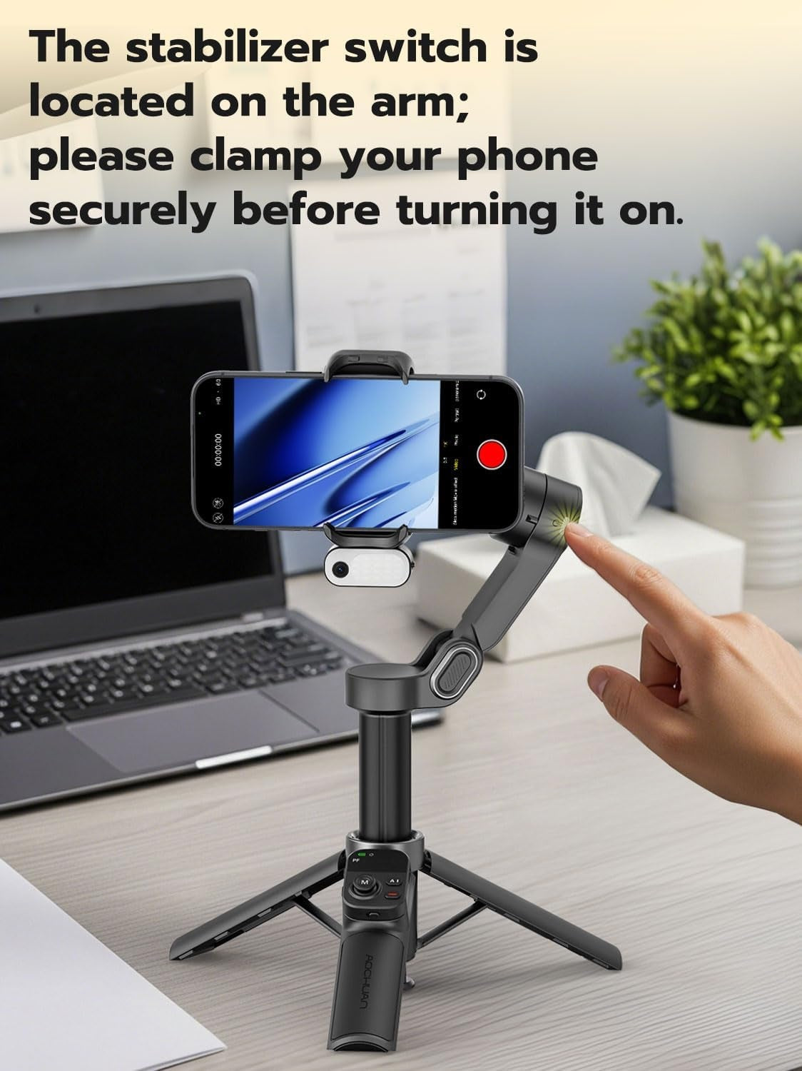 Käsikäyttöinen 3-akselinen tärinänvaimennettu gimbal-stabilisointilaite iPhonelle AI-seurantamoduuli täytevalolla Eleohjaus ja yhden painalluksen jalustan vapautus
