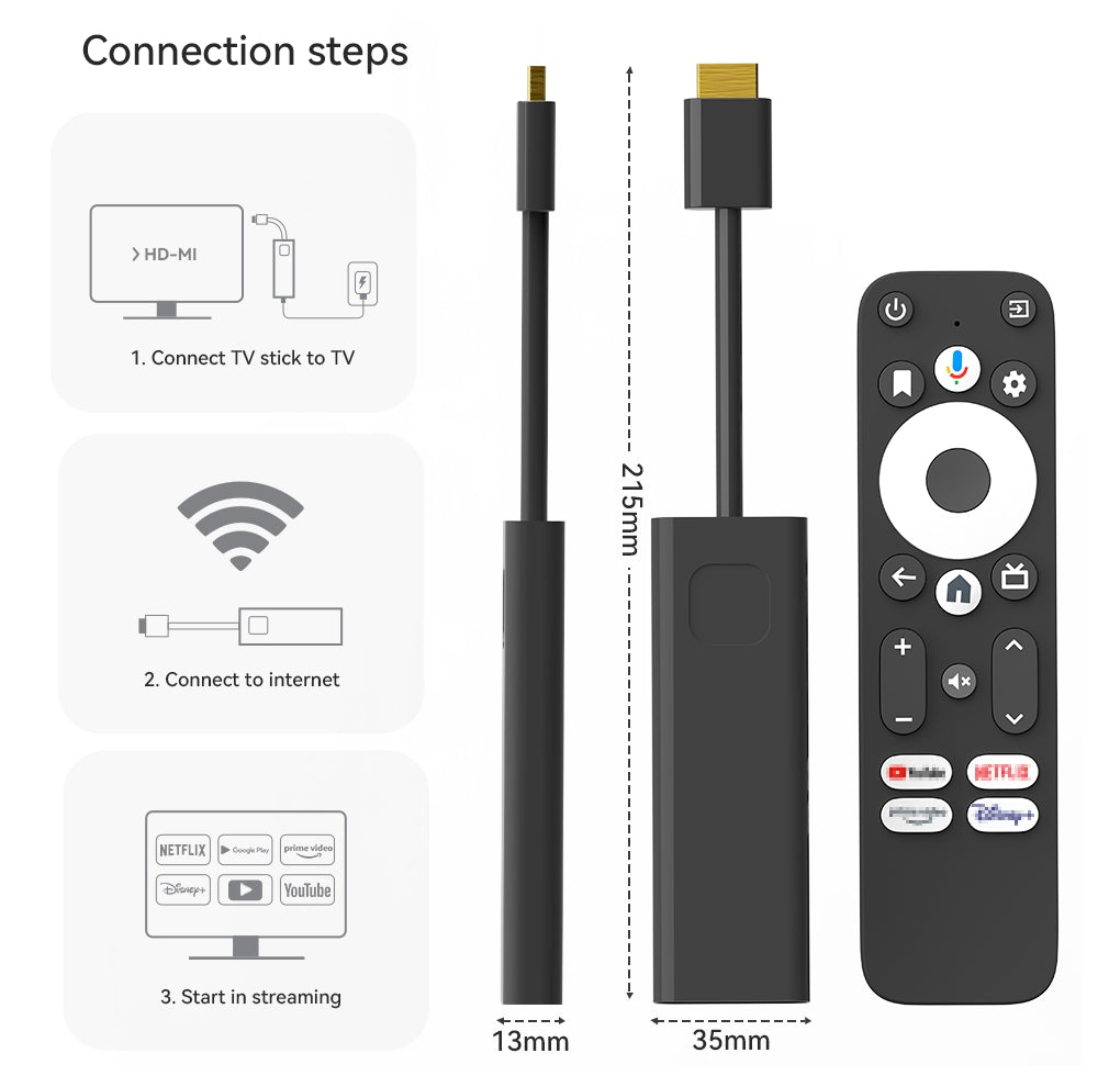 Google Certified TV Stick 4K HDR Android TV 14 WiFi Play Store Supports Netflix, YouTube, Disney+