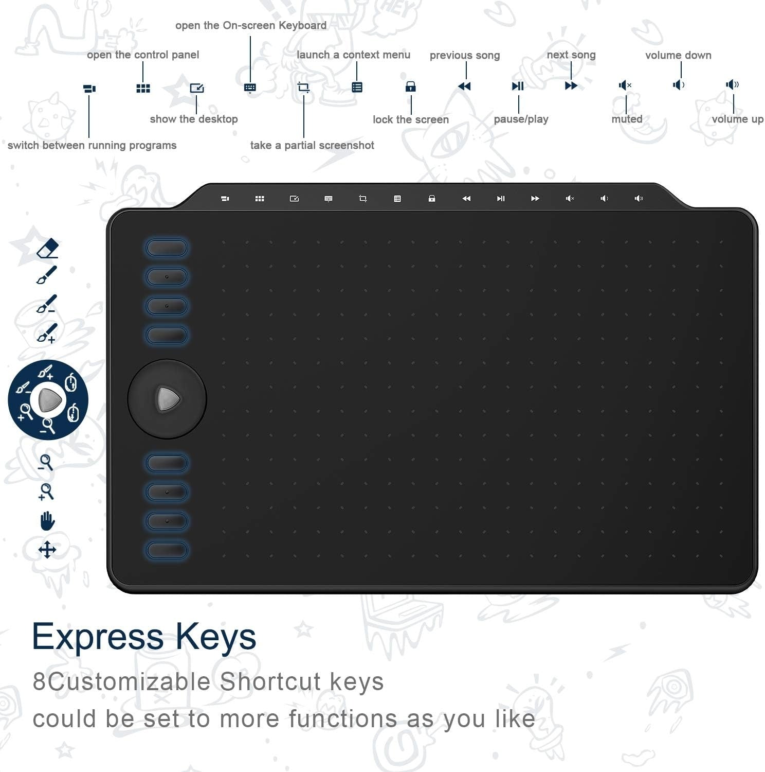 GAOMON Graafinen Piirtoalusta 12" 8 pikanäppäimellä & 13 multimedia-näppäimellä