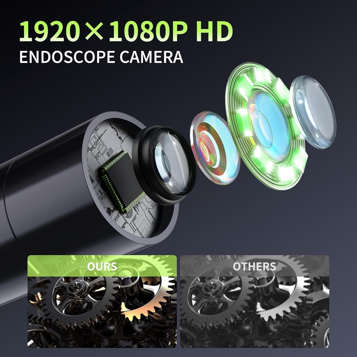 NÖRDIC Teollinen Endoskooppikamera 8 LED-valolla 1080P 4,3 tuuman IPS-näyttö, IP67 Vedenpitävä Kaapeli 5m 8mm