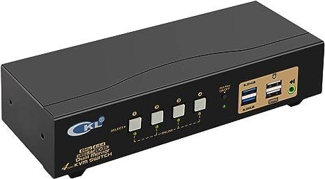 KVM 4x2 HDMI Switch Dual Monitor HDMI2.0 4K60Hz 4:4:4, 1x3.5mm ja 4xUSB-A