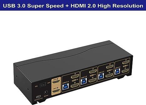 KVM 4x2 HDMI Switch Dual Monitor HDMI2.0 4K60Hz 4:4:4, 1x3.5mm ja 4xUSB-A