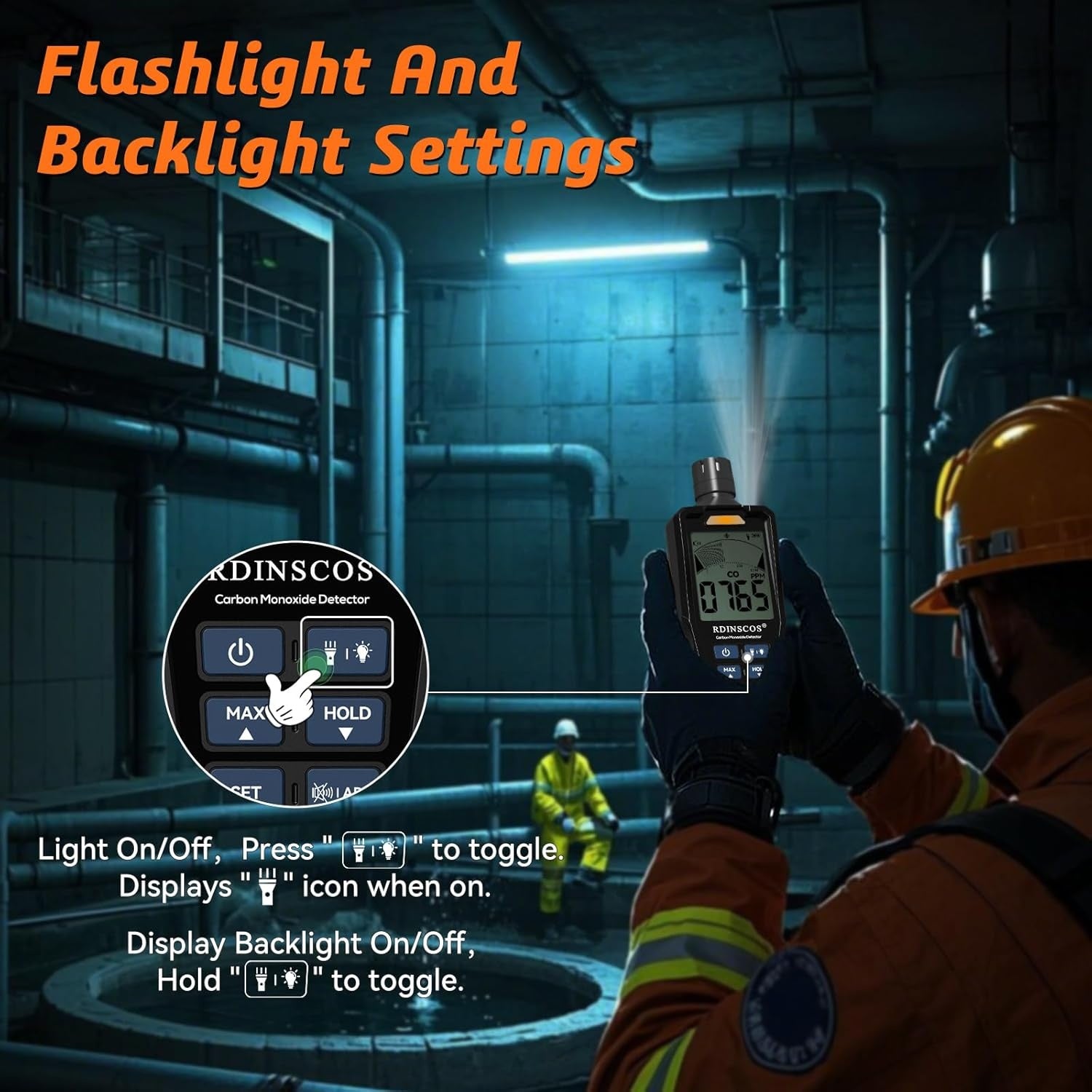 Kolmonoxiddetektor 0 ~ 1 000 ppm med LCD-skärm, bärbart CO-larm med visuella och hörbara larm, uppladdningsbar CO-detektor för hem, camping, utomhus