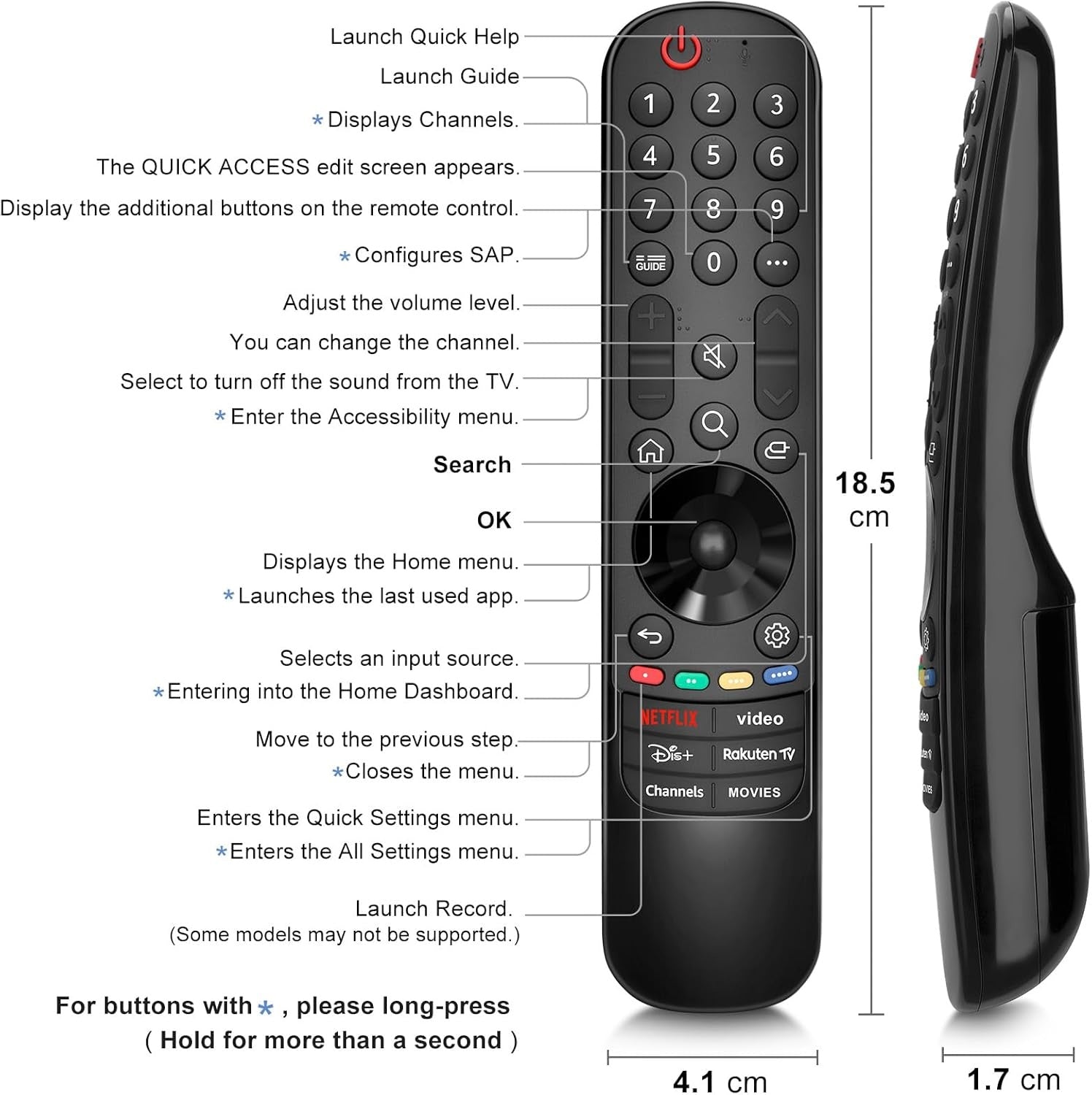 LG TV -kaukosäädin, yleismalli LG Magic Remote Smart TV:lle ilman ääni- ja osoitintoimintoa, korvaa alkuperäiset LG MR24GA-, MR23GA-, MR22GN- ja MR21GA-kaukosäätimet