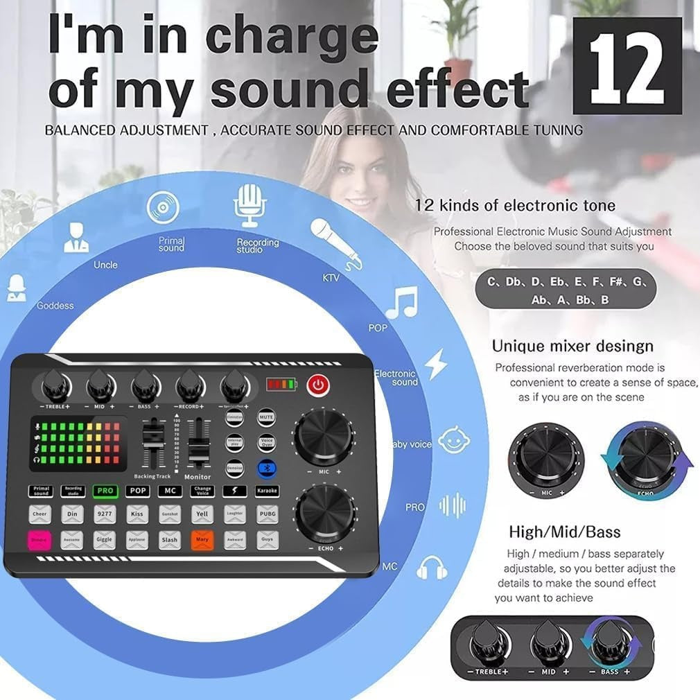 Live Sound Card -äänimikseri, podcast-ääniliitäntä DJ-miksaustehosteilla PS4-, PS5-, karaoke-, TikTok-, YouTube-, suoratoisto-, tallennus- ja pelikäyttöön
