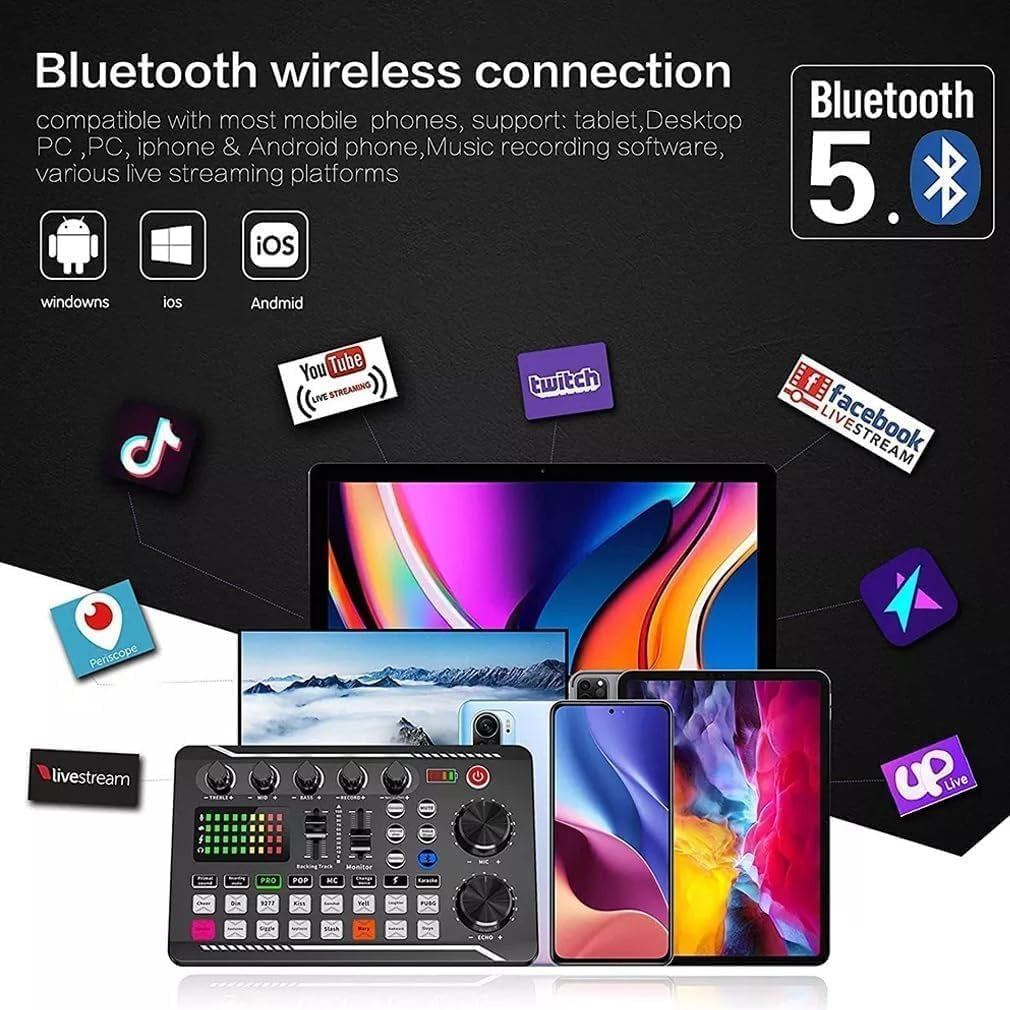 Live Sound Card -äänimikseri, podcast-ääniliitäntä DJ-miksaustehosteilla PS4-, PS5-, karaoke-, TikTok-, YouTube-, suoratoisto-, tallennus- ja pelikäyttöön