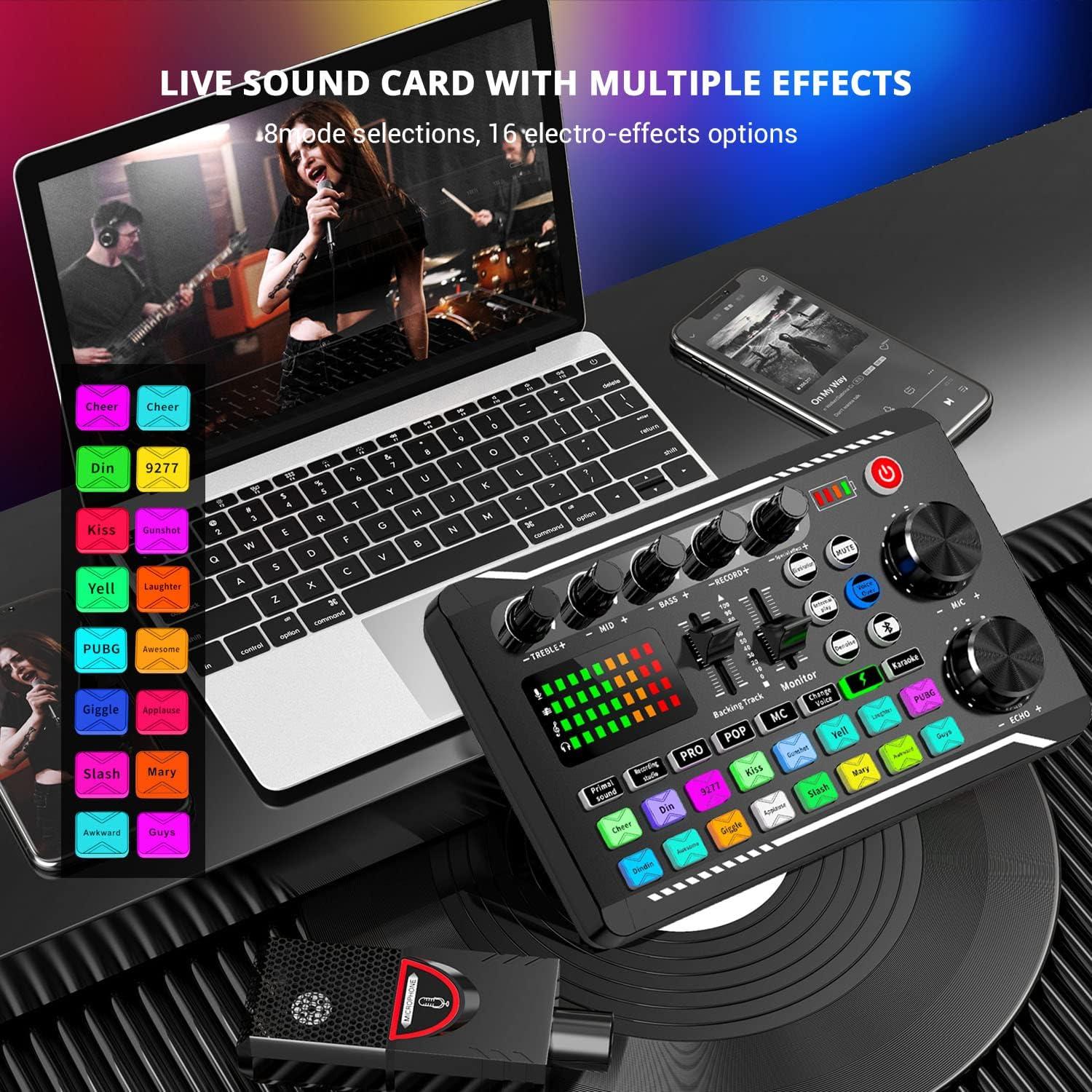 Live Sound Card -äänimikseri, podcast-ääniliitäntä DJ-miksaustehosteilla PS4-, PS5-, karaoke-, TikTok-, YouTube-, suoratoisto-, tallennus- ja pelikäyttöön