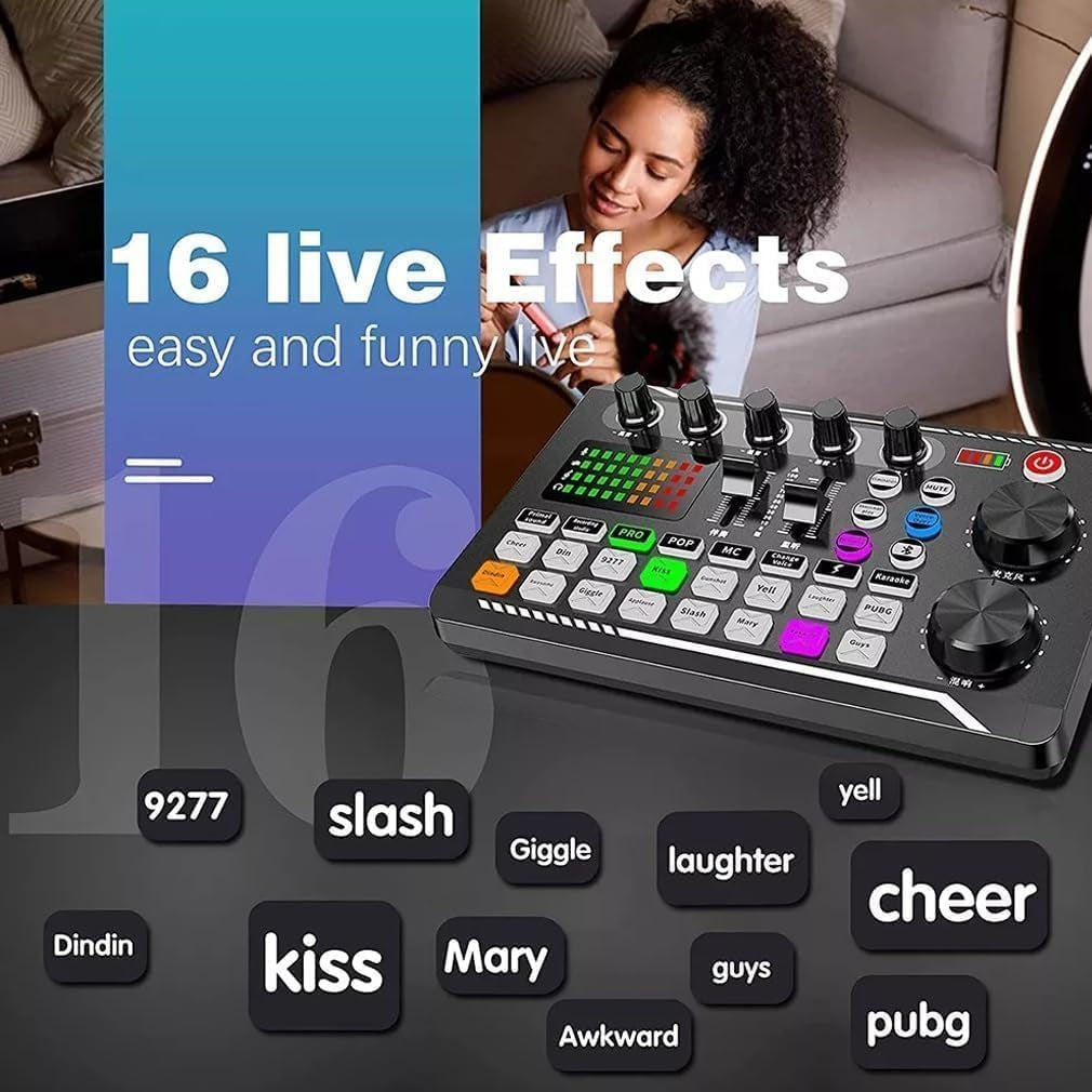 Live Sound Card -äänimikseri, podcast-ääniliitäntä DJ-miksaustehosteilla PS4-, PS5-, karaoke-, TikTok-, YouTube-, suoratoisto-, tallennus- ja pelikäyttöön