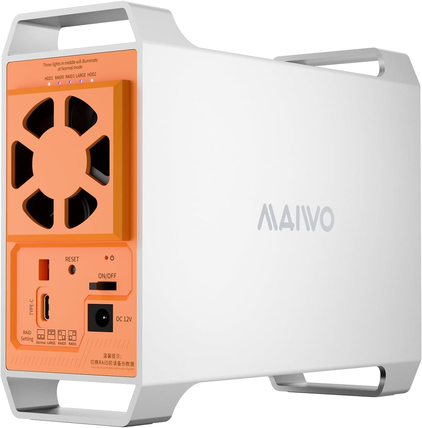 MAIWO 2-paikkainen SATA RAID -kotelo 3,5" HDD:lle, salamannopea 5Gbps, RAID 1/0/JBOD, 2x30TB