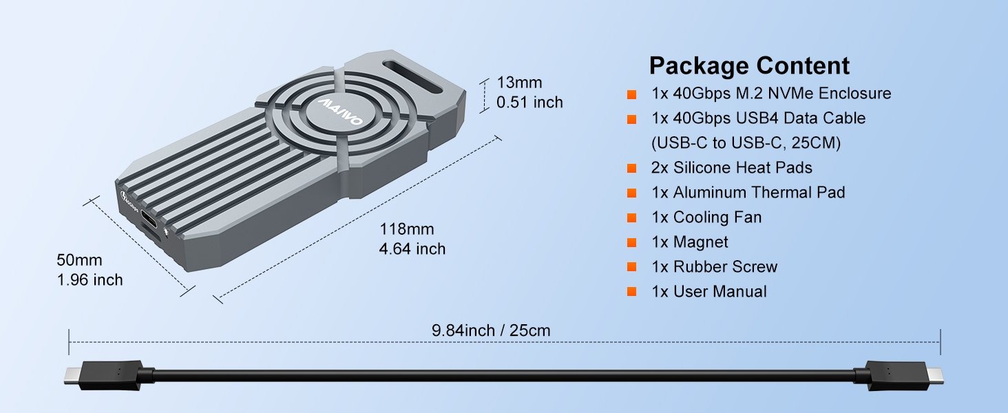 MAIWO USB4 Type-C M.2 NVMe SSD ulkoinen kotelo alumiinia 40Gbps