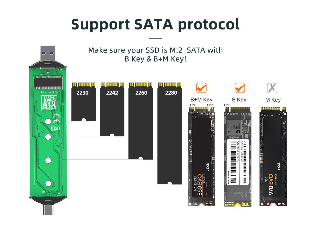 Maiwo K1683L ulkoinen kaappi M.2 SATA SSD–USB A ja USB C, 5 Gb/s, B-Key ja B&amp;M-Key, UASP 2280 2260 2242 2230, alumiinia