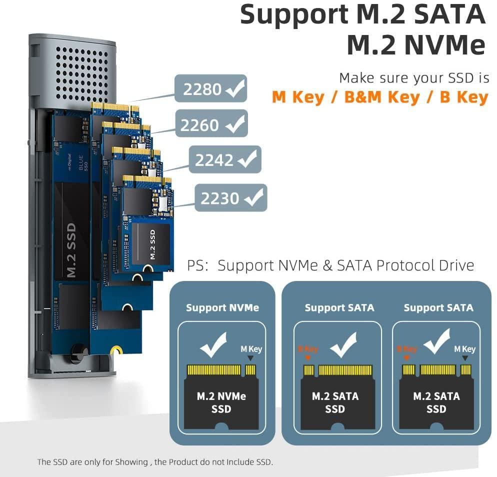 Maiwo K1689 M.2 SATA & NVMe SSD -yhdistelmä USB3.2 Gen2:lle 10 Gbps ulkoinen kotelo ruuviton alumiinirakenne