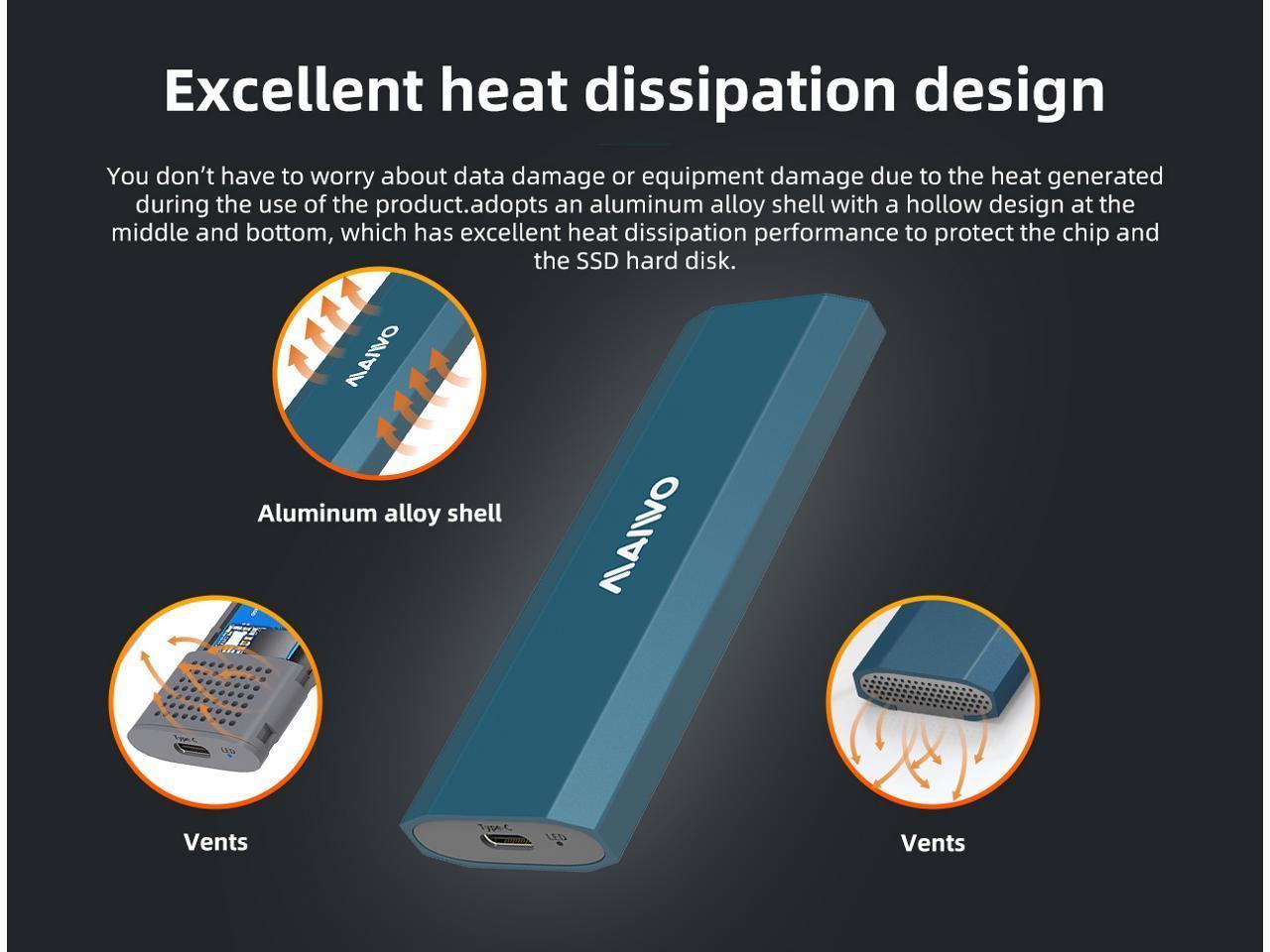 Maiwo K1690 M.2 SATA & NVMe SSD yhdistelmä USB3.2 Gen2 10Gbps ulkoiselle kotelolle ruuviton alumiinirakenne