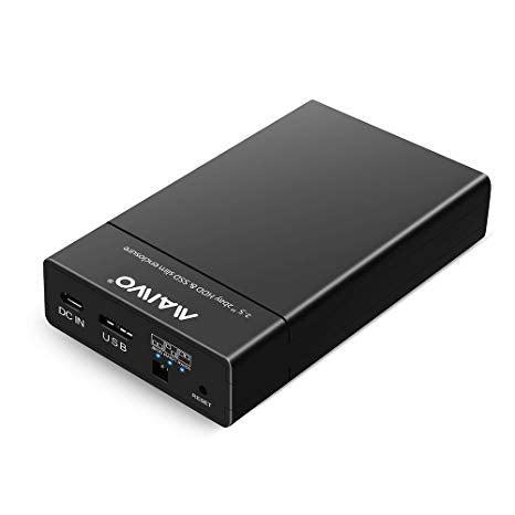 Maiwo K25682 USB 3.1 GEN1 5 Gb/s ulkoinen RAID0,1, BOD-kehikko, 2 kpl, 2,5 SATA HDD SSD 7 mm, 9,5 mm maks. 2 Tt, tuki B-A-tyypin UASP USB -kaapelille.