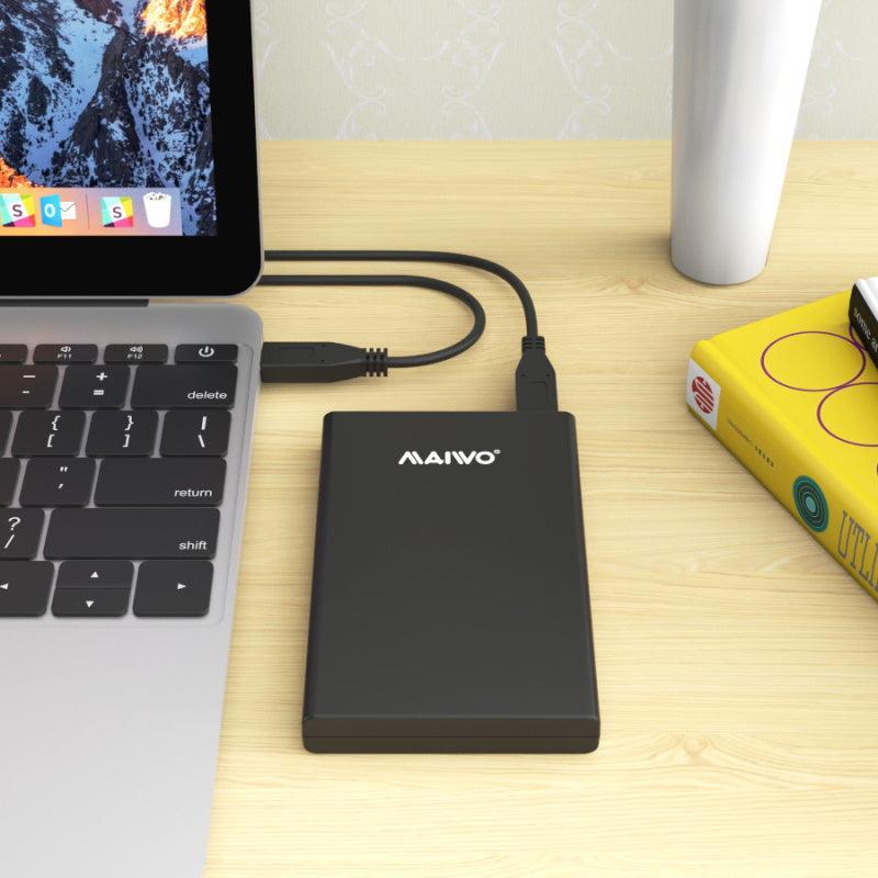 Maiwo K2568G2 USB C GEN2 10 Gb/s ulk. tallennuskehikko 2 Tt saakka, 2,5 HDD, SSD 7 mm, 9,5 mm, UASP-tuki asennus ilman työkaluja, Type C–C -kaapeli