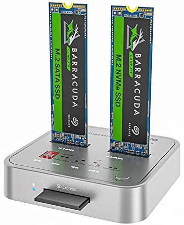 Maiwo K3016CL-telakointiasema kiintolevyn kloonaukseen, SATA ja NVMe SSD 1:1, 10 Gb/s, M-Key ja B+M Key, SD Express -kortinlukija