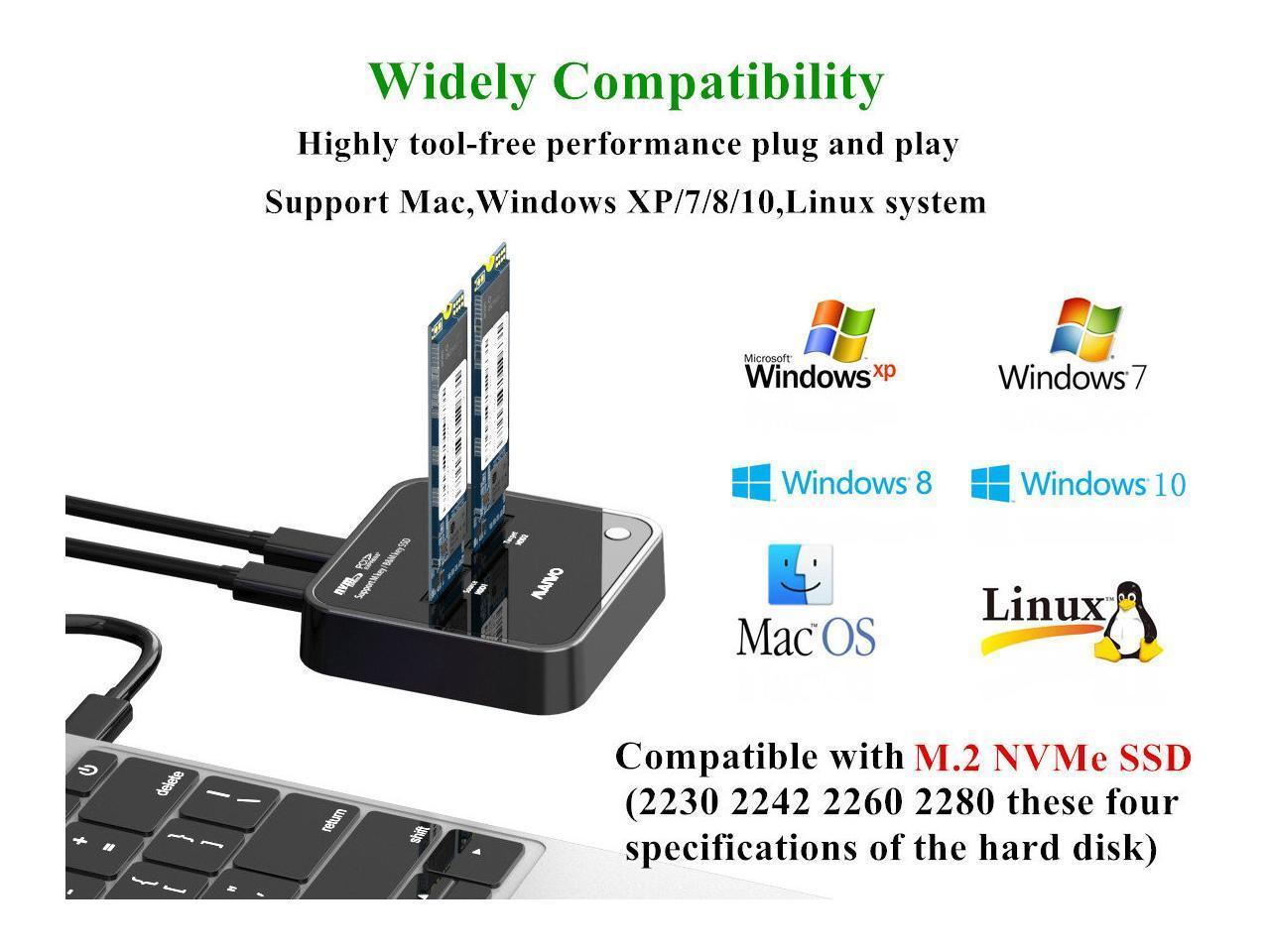 Maiwo K3016P-telakointiasema kiintolevyn kloonaukseen, NVMe SSD 1:1, 10 Gb/s, M-Key ja B+M Key