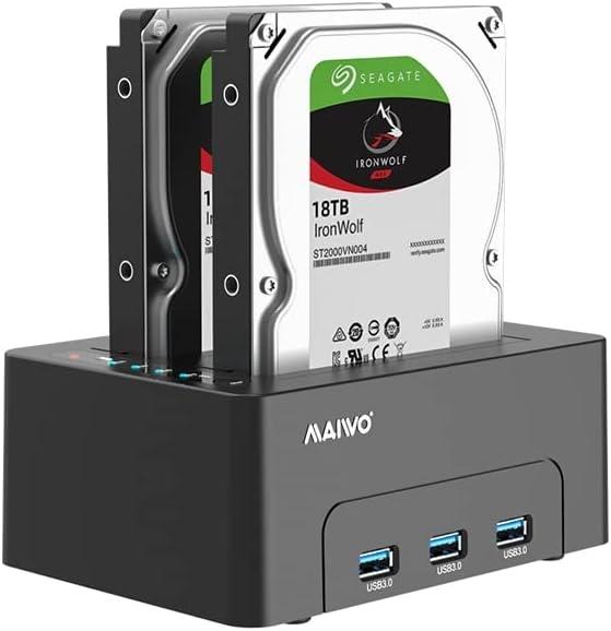 Maiwo K3082H USB 3.1 GEN1 5 Gb/s telakointiasema 2 kpl 2,5–3,5 SATA HDD, SSD 14 Tt saakka, tuki UASP 3x USB3.1 -keskittimelle