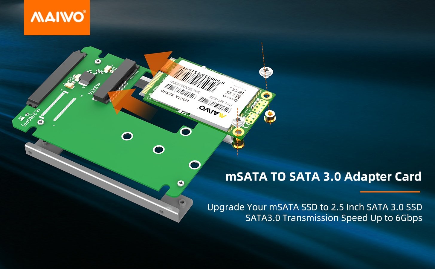 Maiwo KT031A2 mSATA 30x50 mm SATA:llke asennuskiinnikkeellä