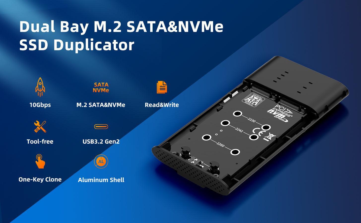 Maiwon ulkoinen HDD-kloonikotelo M.2 SATA ja NVMe SSD USB3.2 10Gbps 1:1 HDD Clone