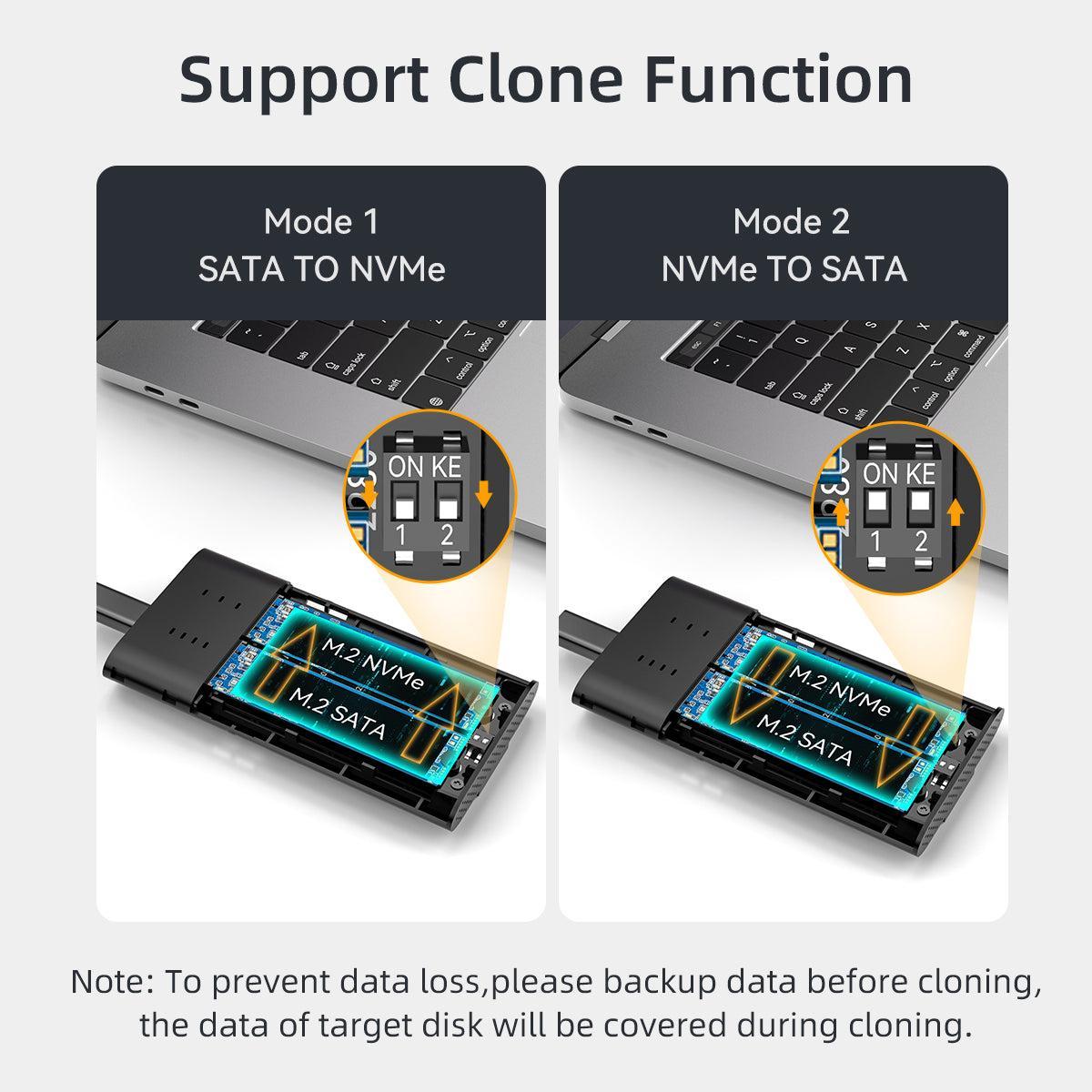 Maiwon ulkoinen HDD-kloonikotelo M.2 SATA ja NVMe SSD USB3.2 10Gbps 1:1 HDD Clone