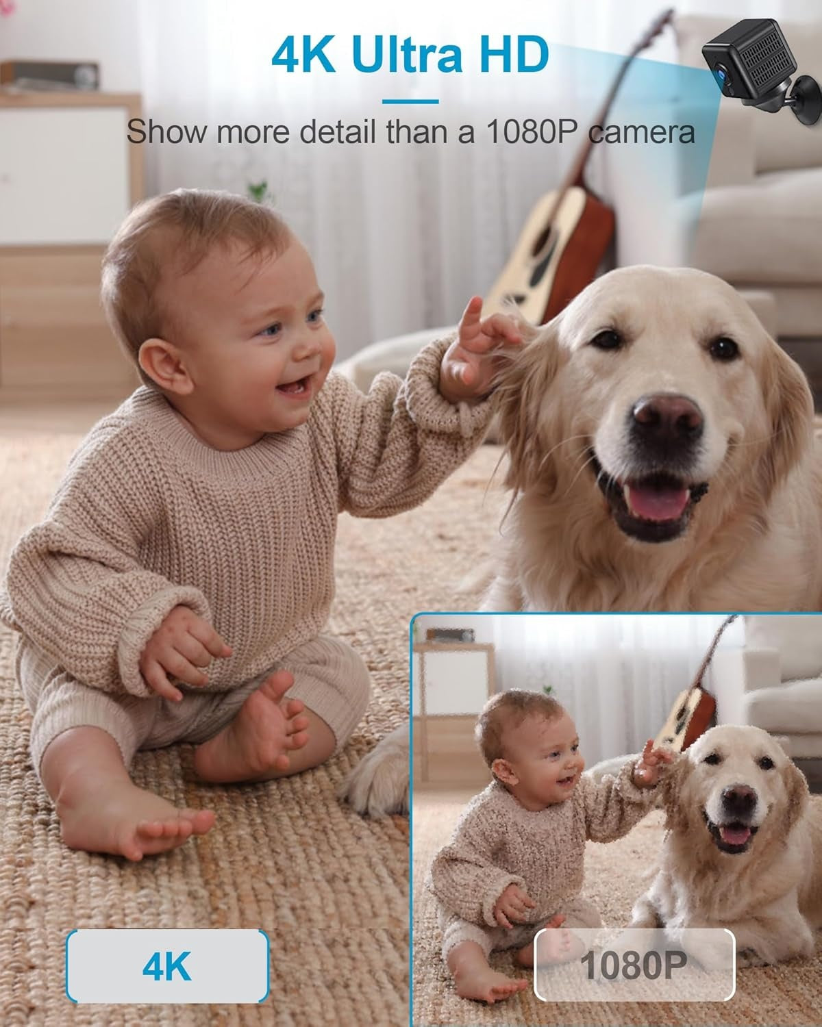 4K HD WiFi Mini-Sisävalvontakamera Live-lähetyksiin, yökuvaus ja liikeilmaisin