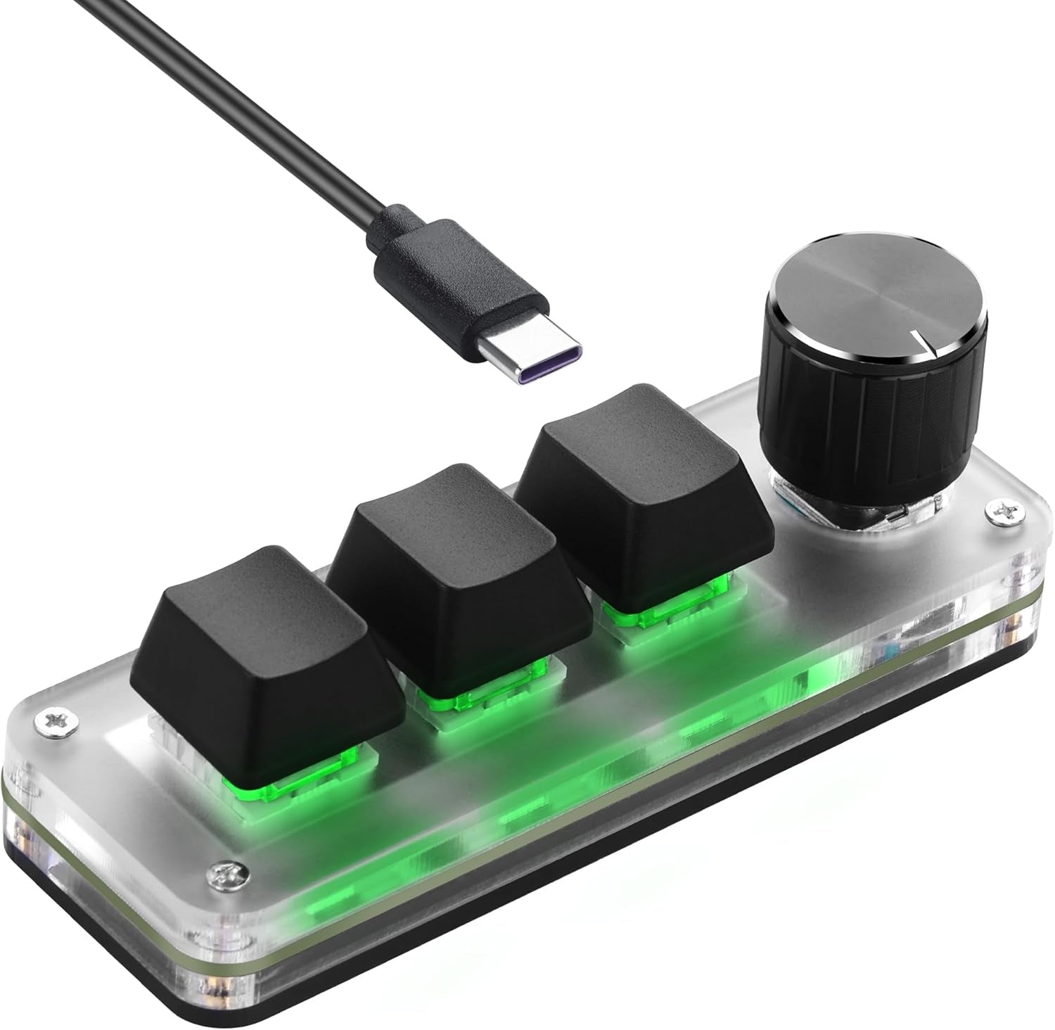 Mini Programmable Mechanical Keyboard with 3 Keys & 1 Control Knob for Macro Shortcuts | PC Setup for Multi-Device Use