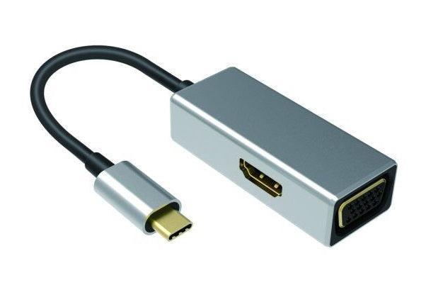 NORDIC USB C–HDMI 4K 30 Hz ja VGA 1080P, peili ja laajennettu tila, 10 cm kaapeli, alumiinia Space Grey