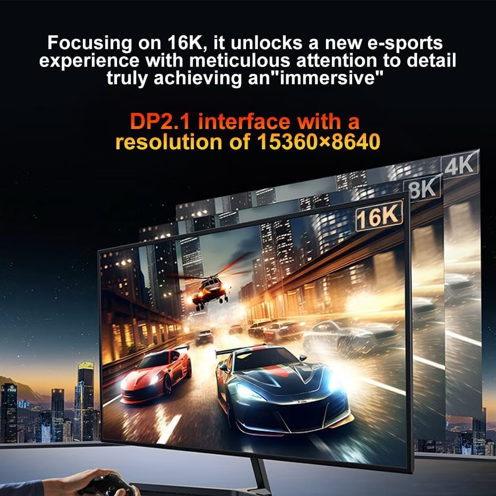 NÖRDIC 0,5m bidirektionell USB-C till DisplayPort 2.1 kabel 16K60Hz 8K240Hz/120Hz 4K240/165/144/60 HDR HDCP2.3