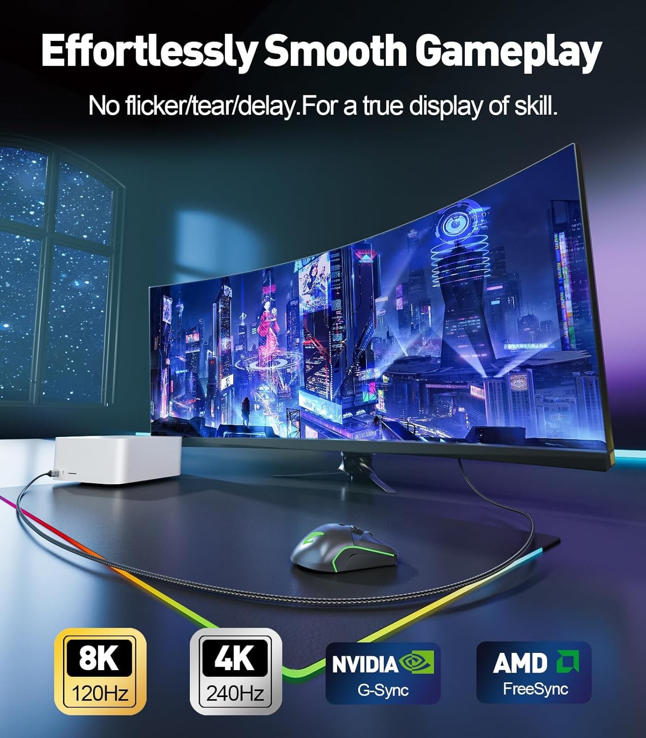 NÖRDIC 0,5m bidirektionell USB-C till DisplayPort 2.1 kabel 16K60Hz 8K240Hz/120Hz 4K240/165/144/60 HDR HDCP2.3