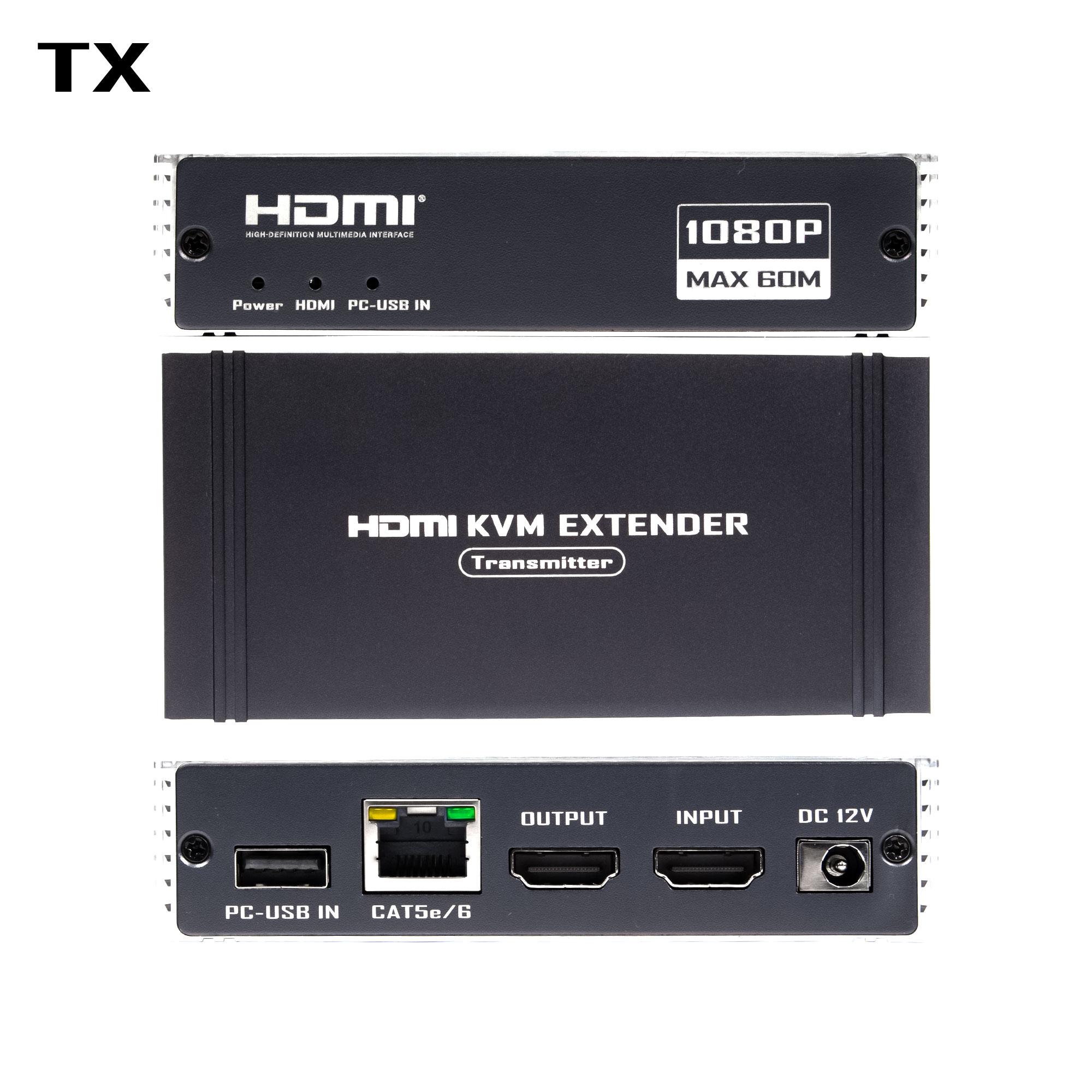 NÖRDIC 1080P 60Hz 65M HDMI KVM Extender USB over Cat5e/Cat6, POC loop-tuella, USB näppäimistölle ja hiirelle PC-/tietokonekäyttöön