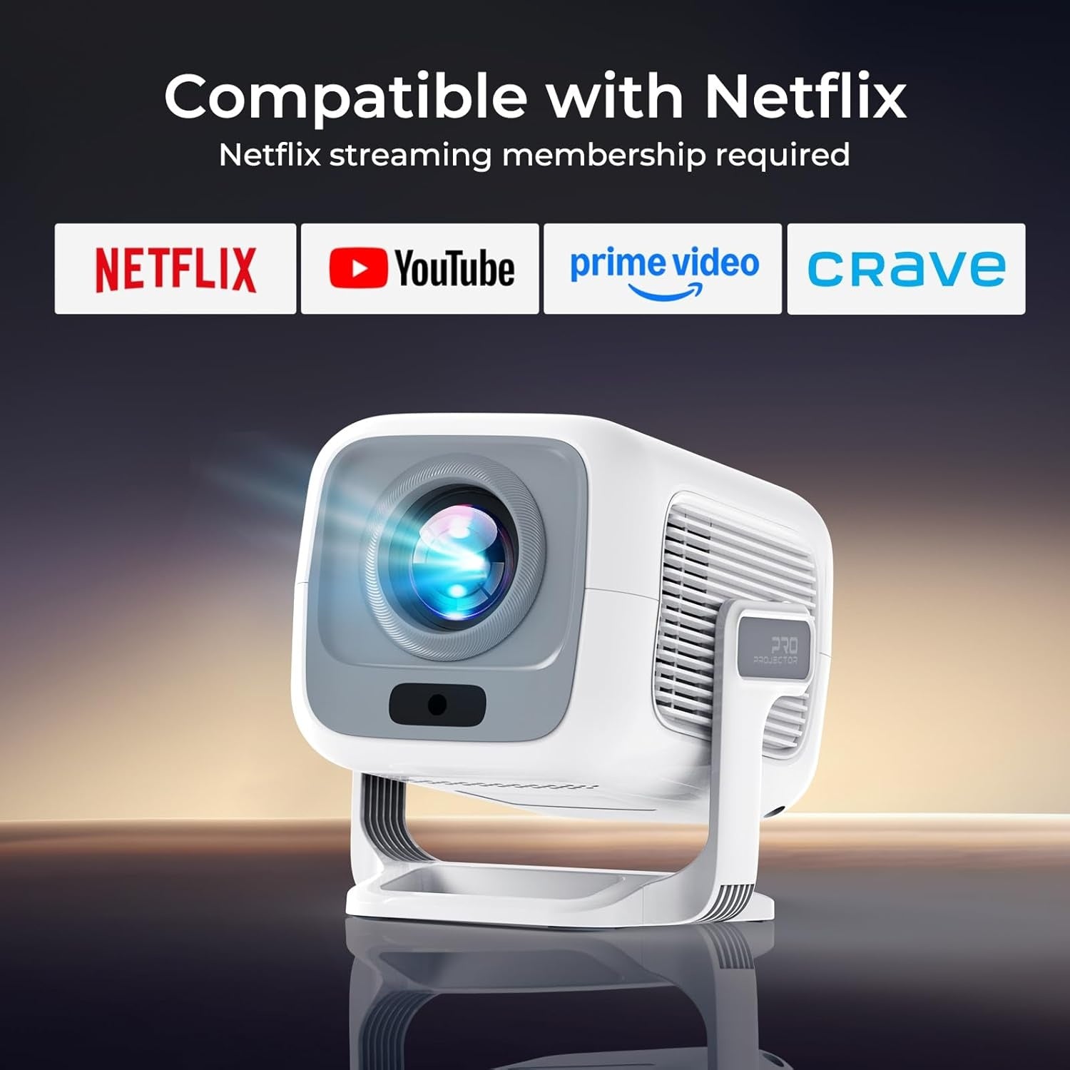 NÖRDIC 1080P Projektori Netflix-sertifioitu 200 ANSI lumen 2.4/5G WiFi 6 tuki iOS/Androidille