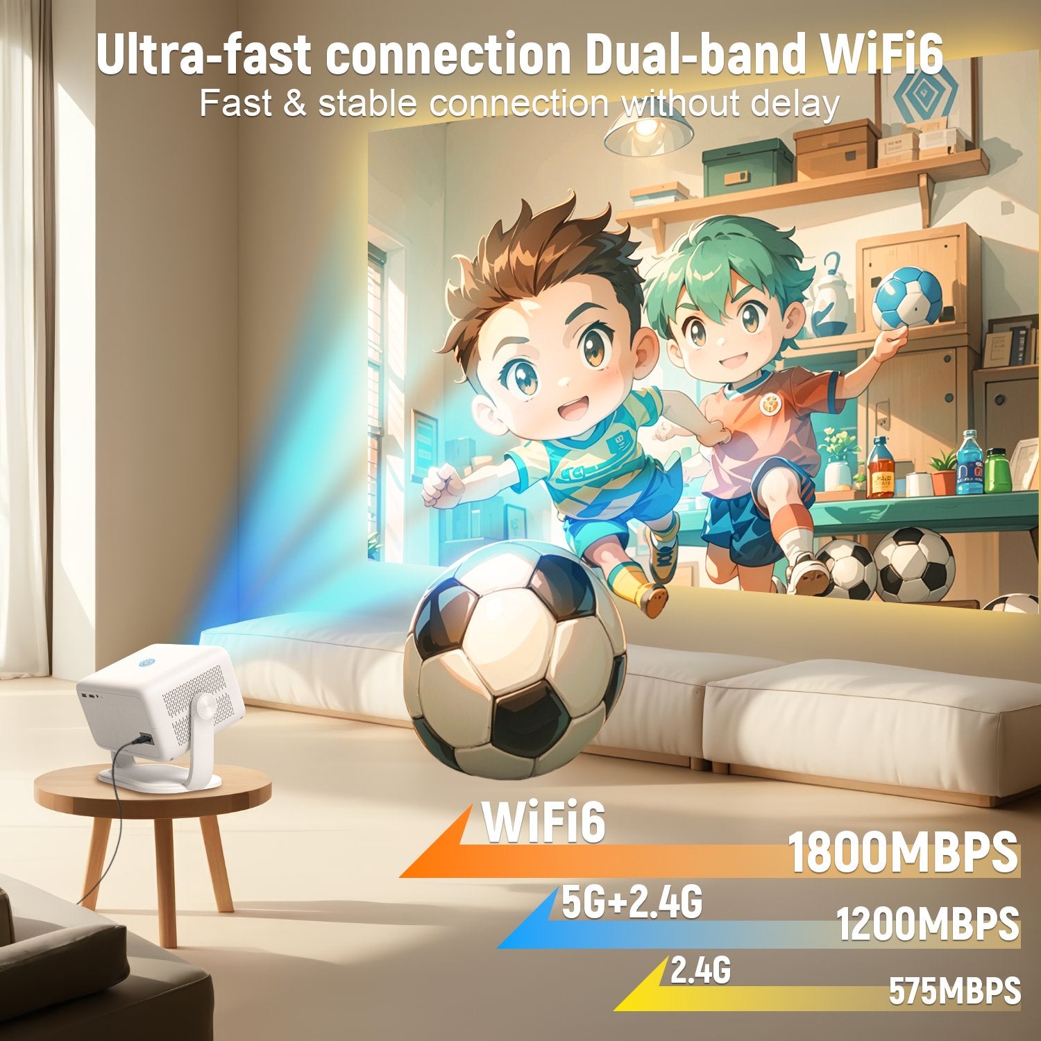 NÖRDIC 1080P Projektori Netflix-sertifioitu 320 ANSI lumen 2.4/5G WiFi 6 tuki iOS/Androidille