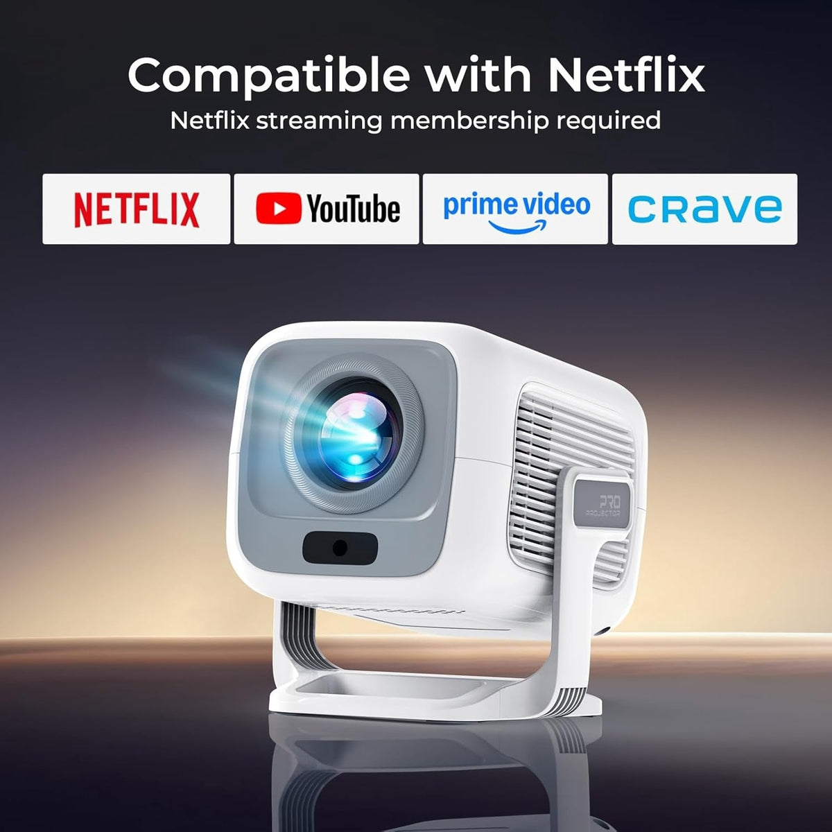 NÖRDIC 1080P Projektori Netflix-sertifioitu 200 ANSI lumen 2.4/5G WiFi 6 tuki iOS/Androidille