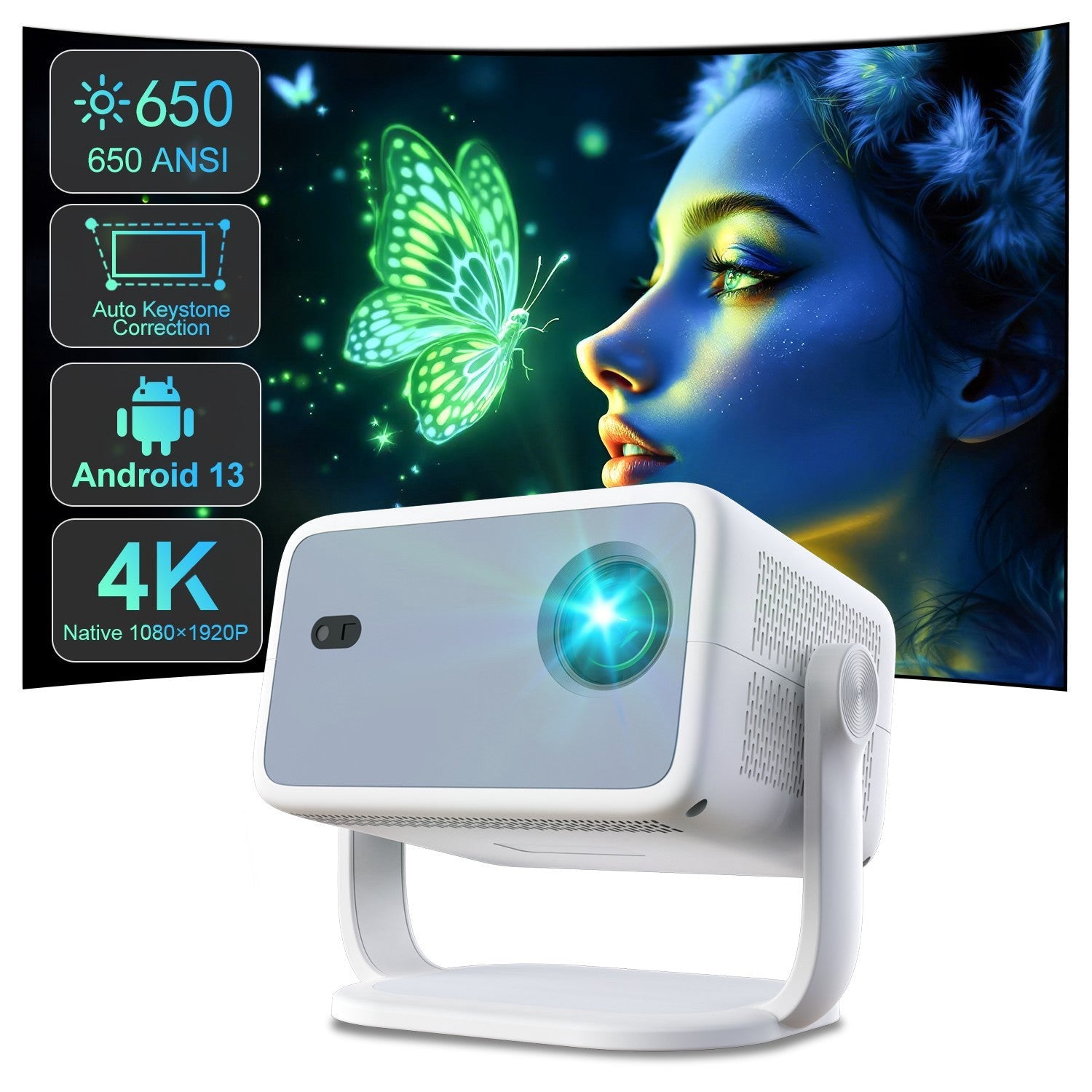 NÖRDIC 1080P Projektori Netflix-sertifioitu 320 ANSI lumen 2.4/5G WiFi 6 tuki iOS/Androidille