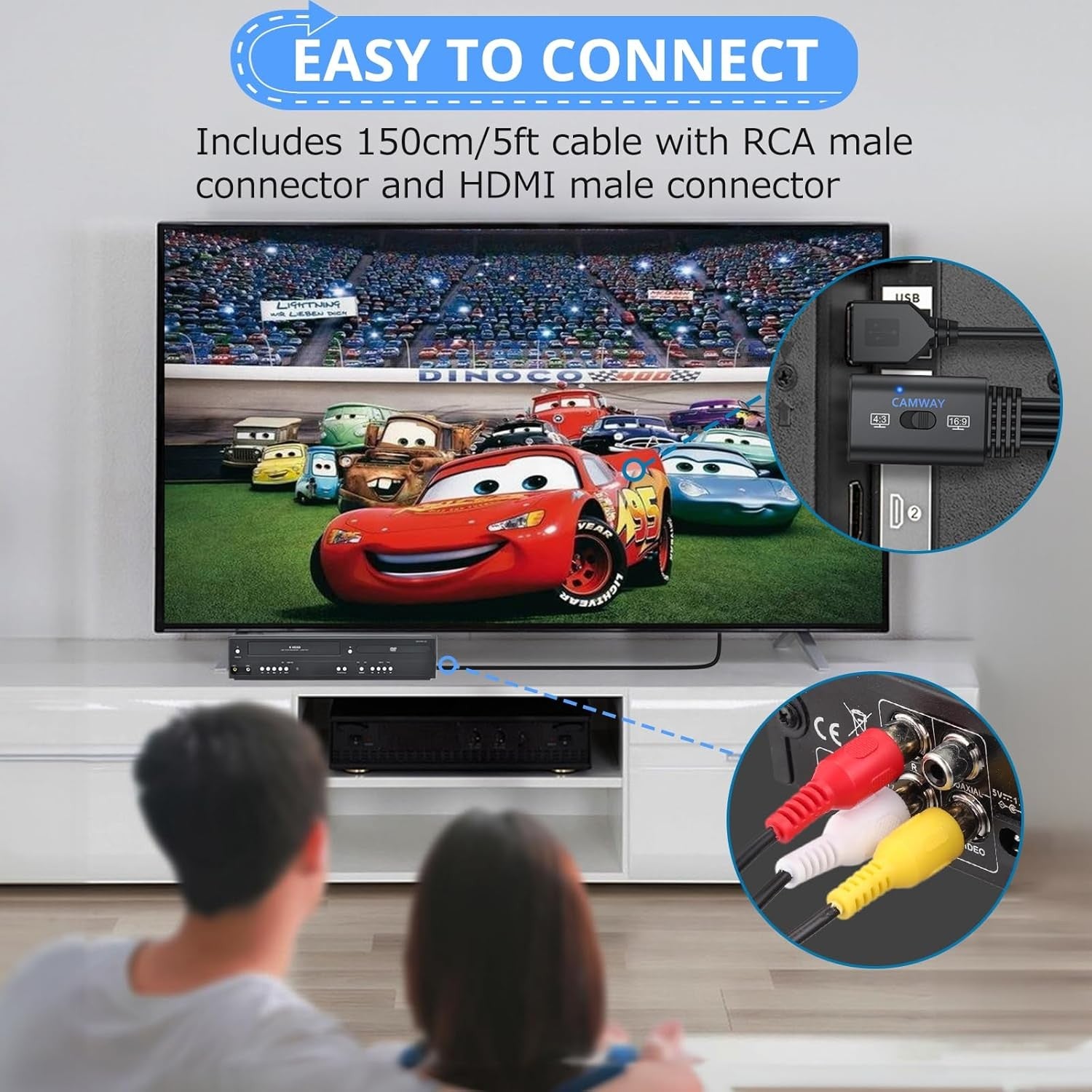 NÖRDIC 1080P RCA to HDMI Converter 16:9/4:3 Switch for VCRs/VHS/DVD Player,Mini Composite CVBS Audio Video Adapter,PAL,NTSC Support