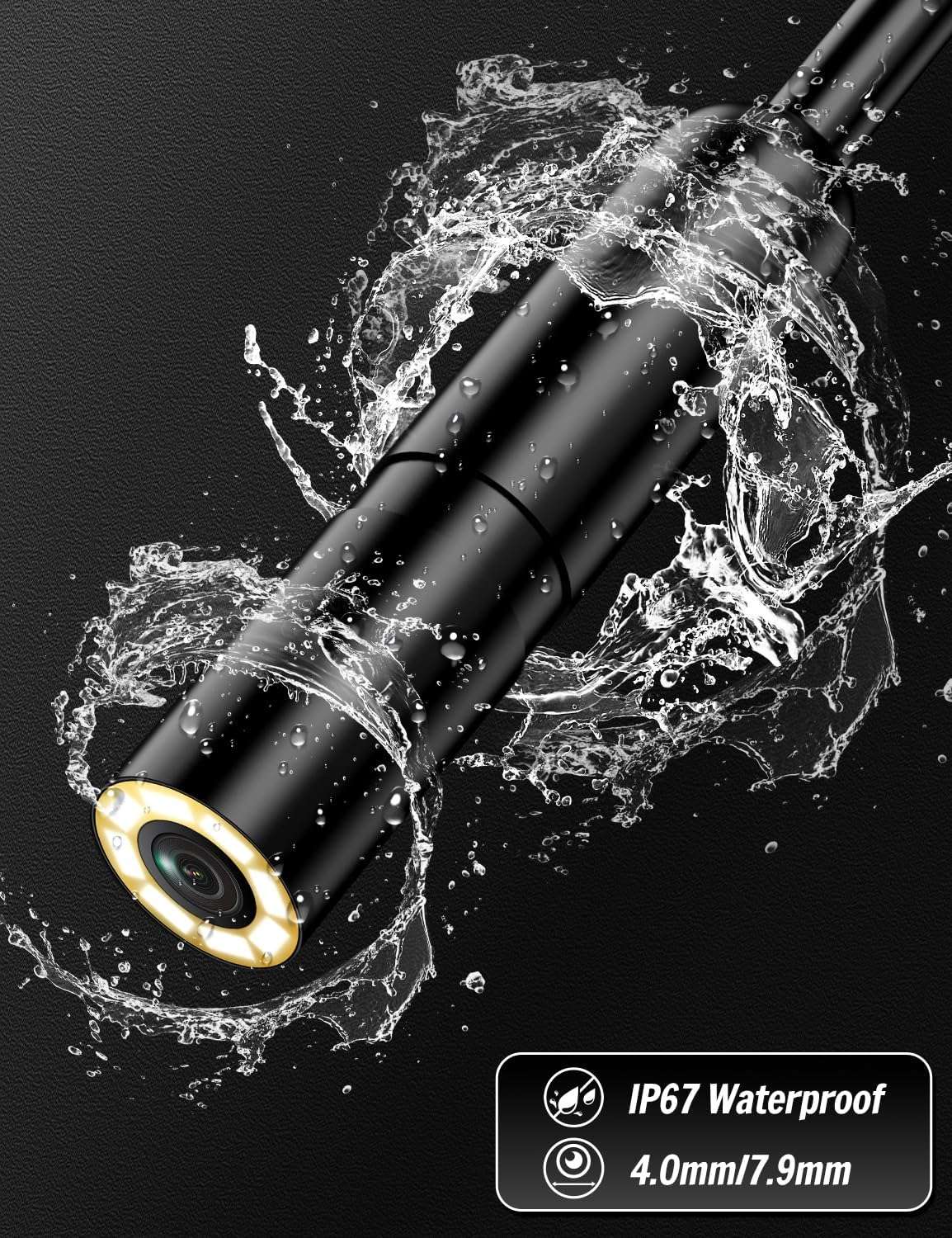 NÖRDIC 10m 1920x1440p HD-endoskooppikamera valolla, IP67-vesitiivis tarkastuskamera iOS- ja Android-laitteille, Plug & Play