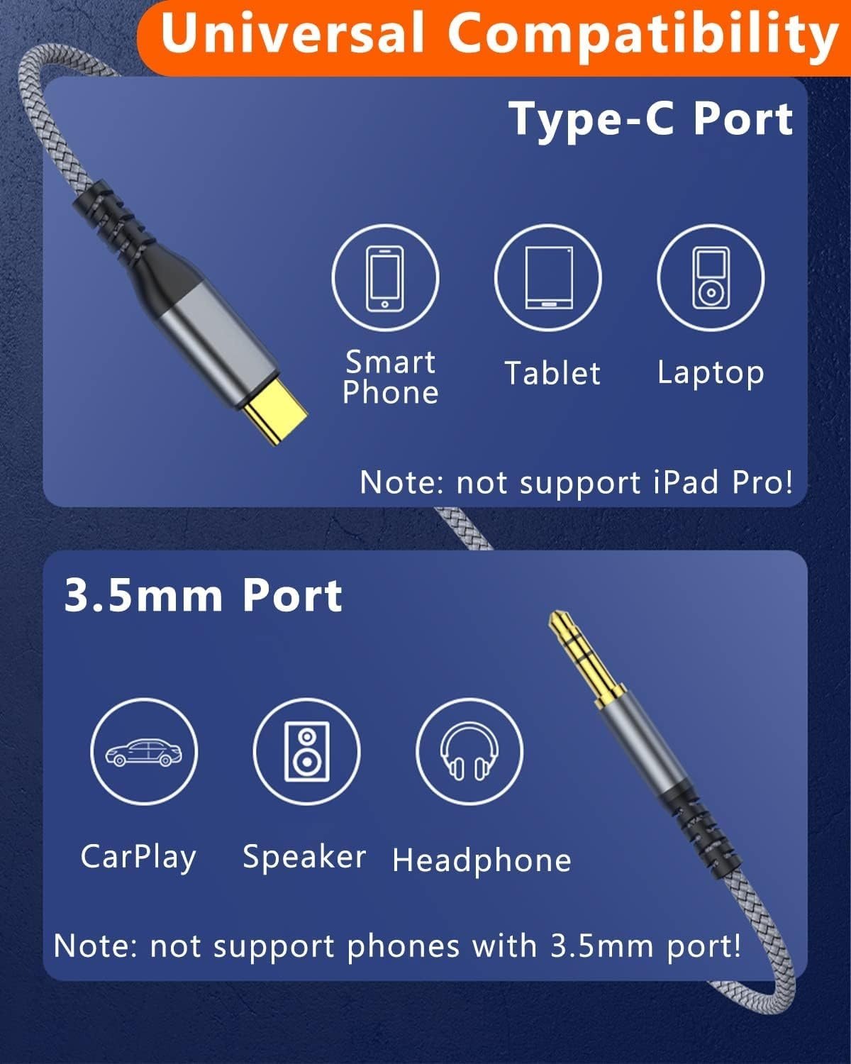 NÖRDIC 1,2 m USB-C - 3,5 mm kuulokeliitäntä AUX-kaapeli
