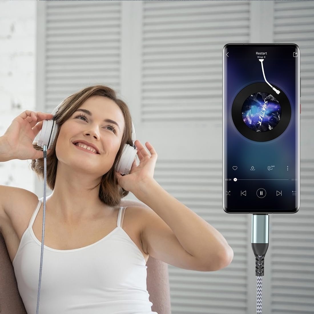 NÖRDIC 1,2 m USB-C - 3,5 mm kuulokeliitäntä AUX-kaapeli