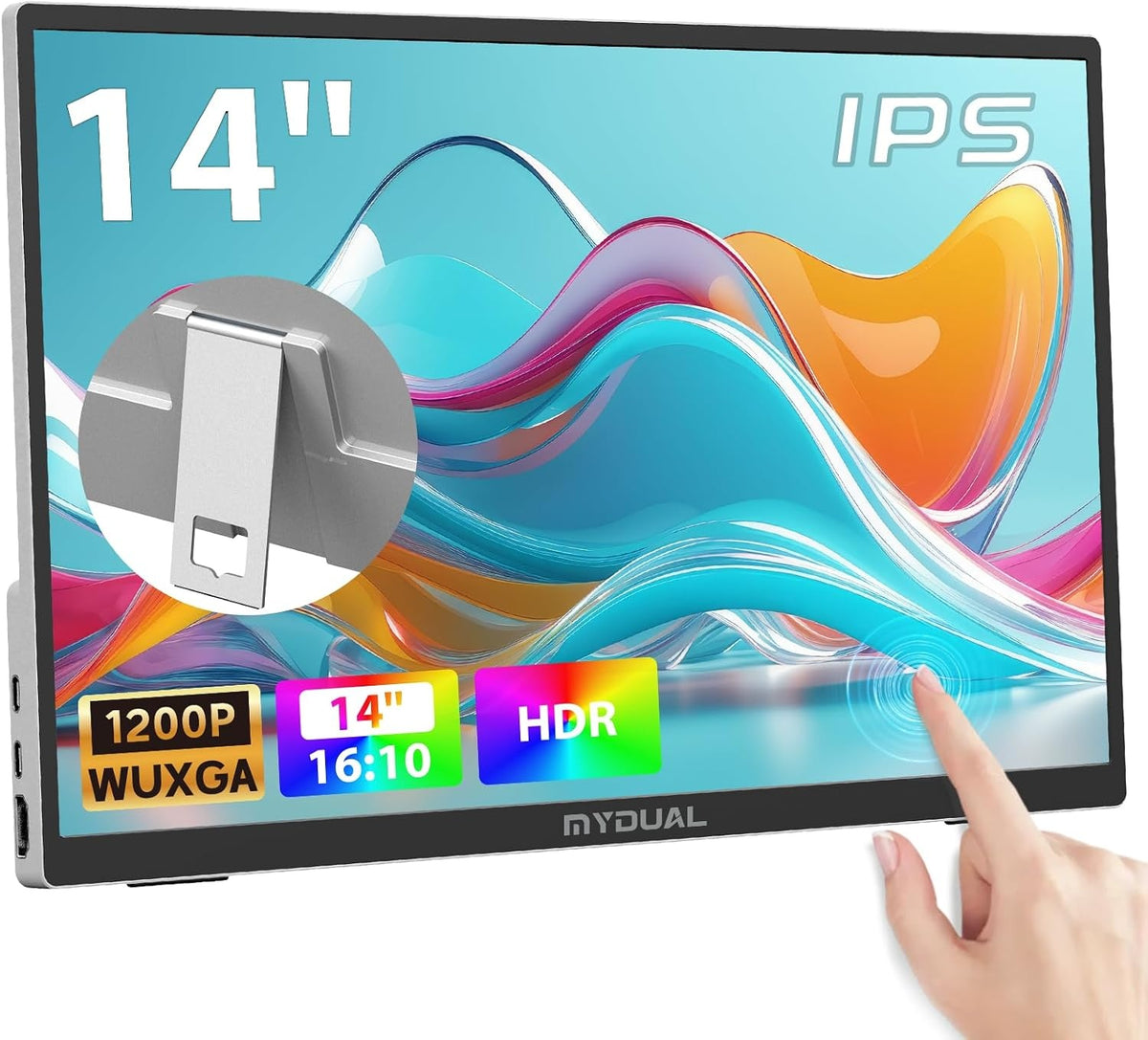 14" Kannettava kosketusnäyttö 1920×1200p 60Hz, USB-C & HDMI, IPS, Vapaasti seisova, Kannettava & VESA-seinäkiinnitys