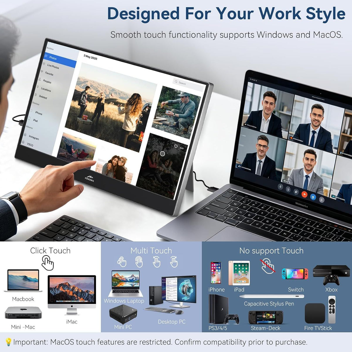14" Kannettava kosketusnäyttö 1920×1200p 60Hz, USB-C & HDMI, IPS, Vapaasti seisova, Kannettava & VESA-seinäkiinnitys