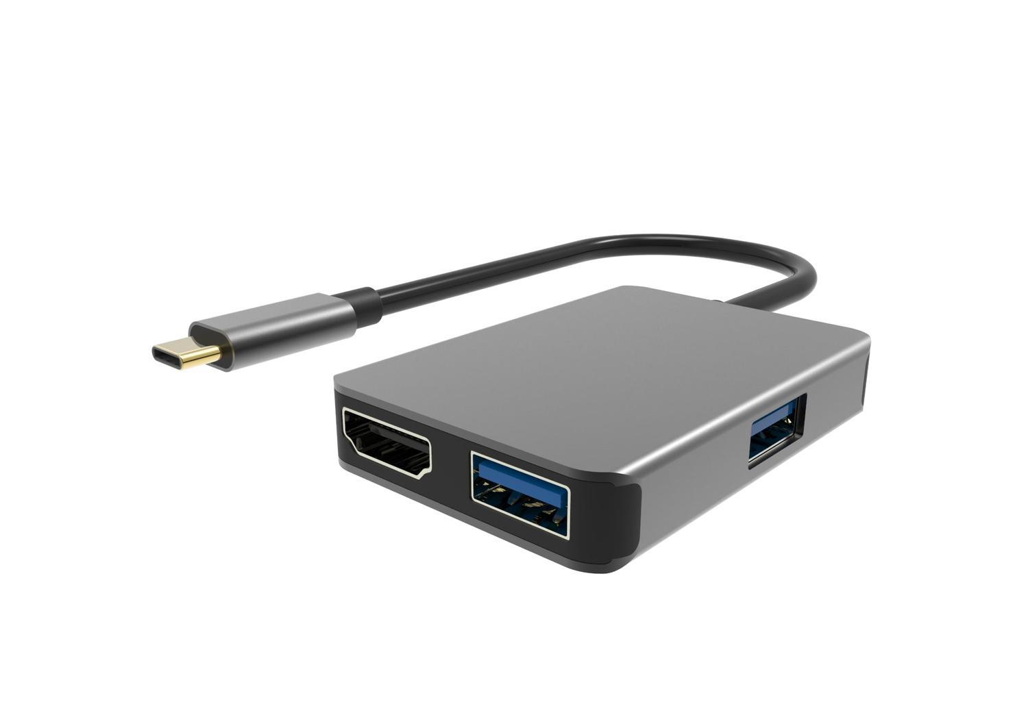 NÖRDIC 1–4 USB C -telakointiasema 1x HDMI 4K 30 Hz, 1x USB C 60 W, PD 2x USB3.1 5 Gb/s, alumiinia, Space Grey