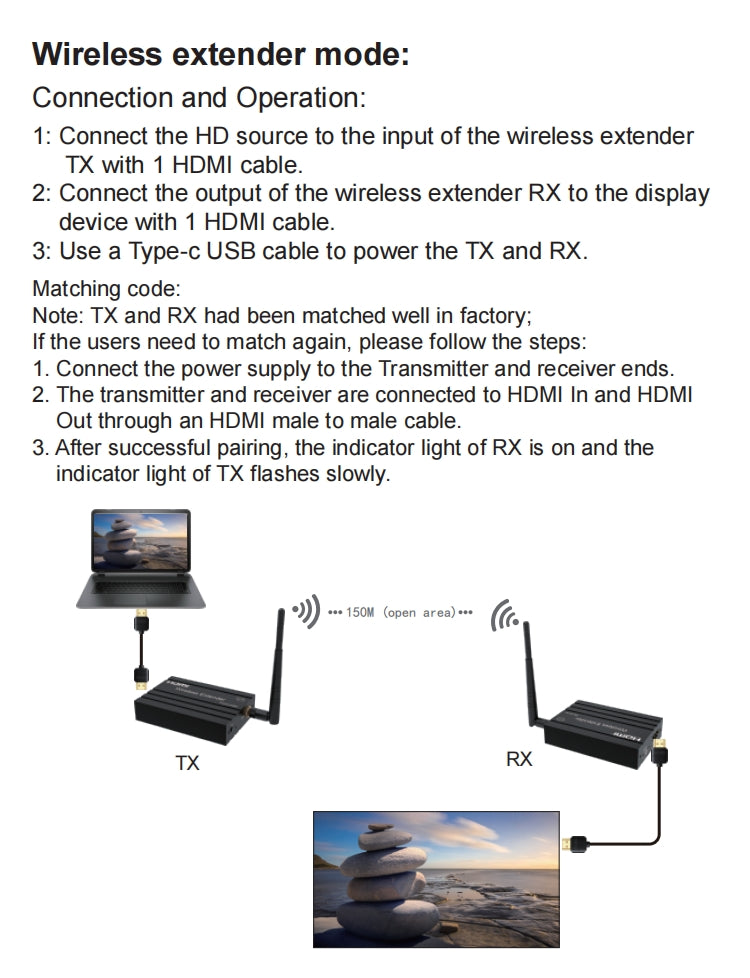 NÖRDIC 150m HDMI Wireless Extender1080P Miracast