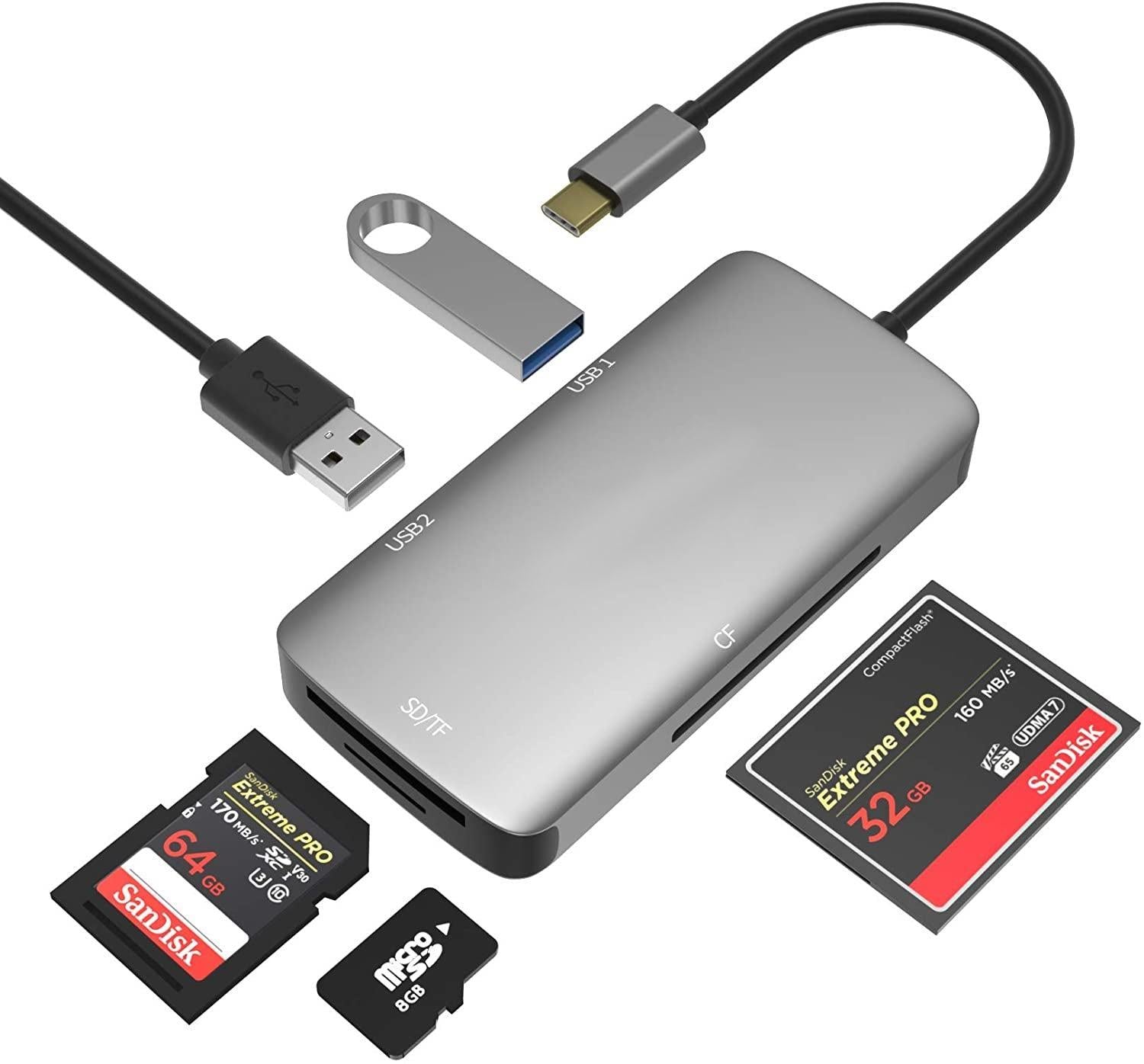 NÖRDIC 1-5 USB-C-sovitin SD / TF ja CF-kortinlukija 2xUSB3.0 jopa 5Gbps